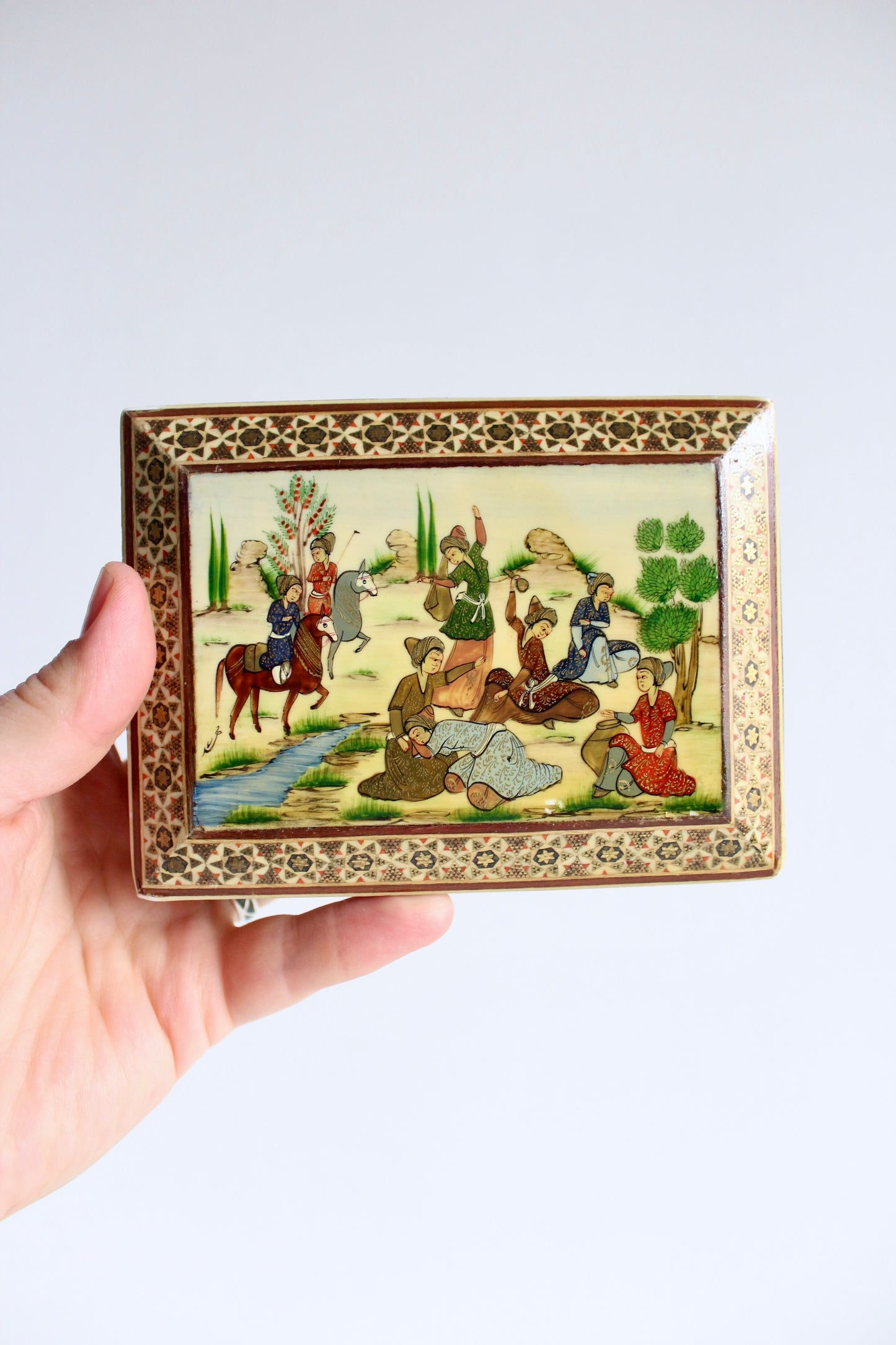Persian Khatam Kari Handmade Box with Painted Lid
