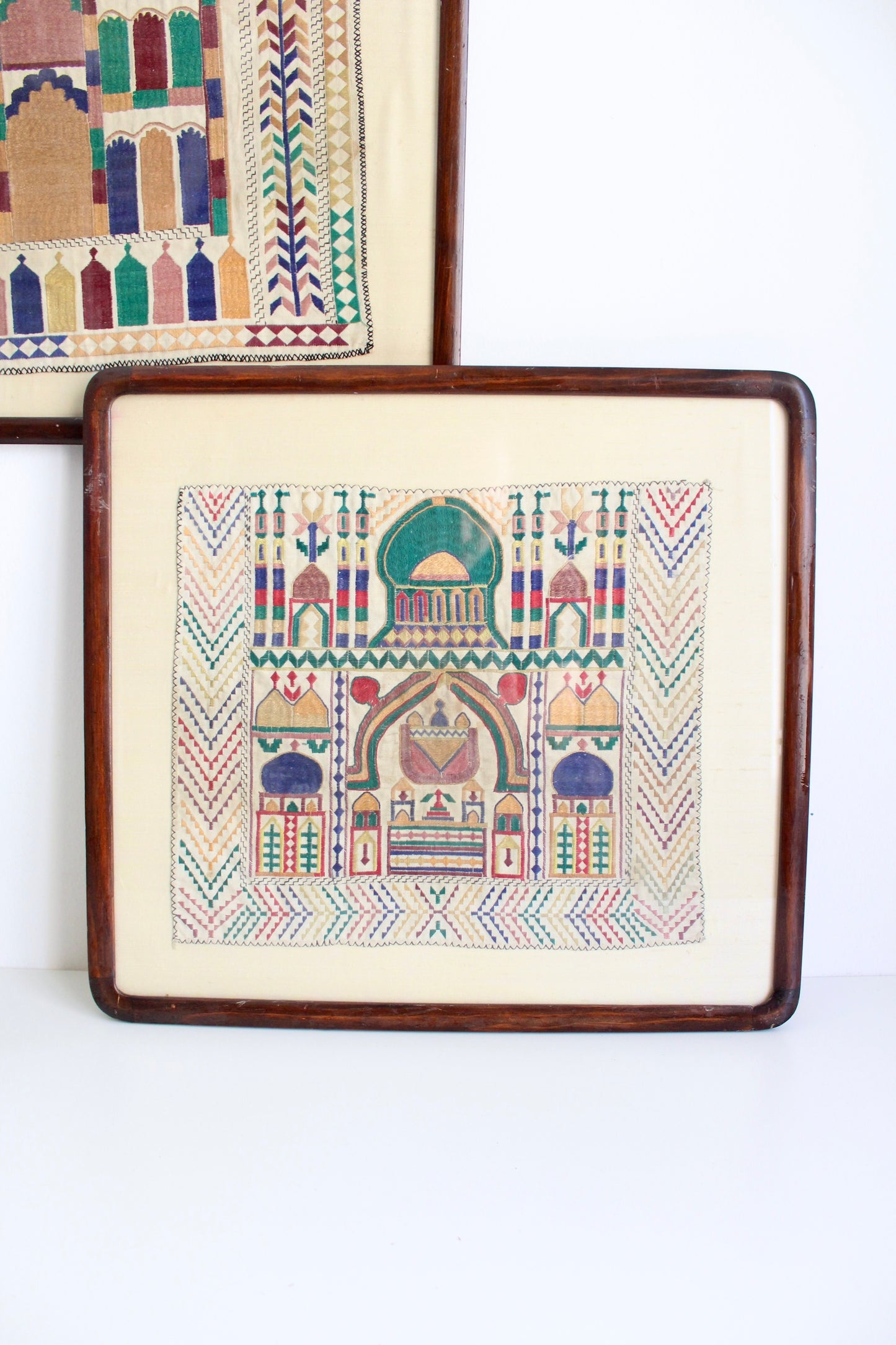 Antique Hand-embroidered Framed Linen Prayer Cloths