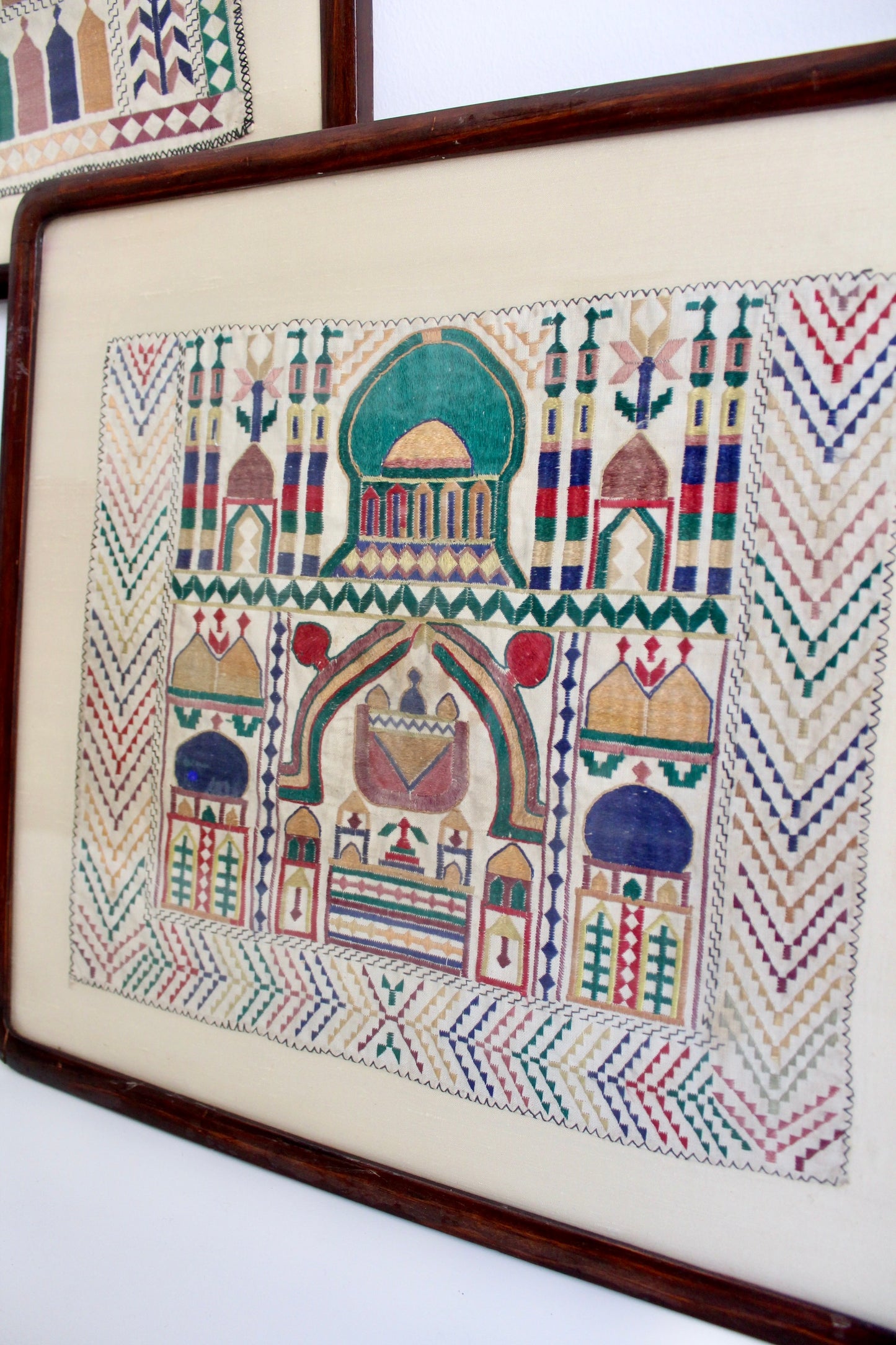 Antique Hand-embroidered Framed Linen Prayer Cloths