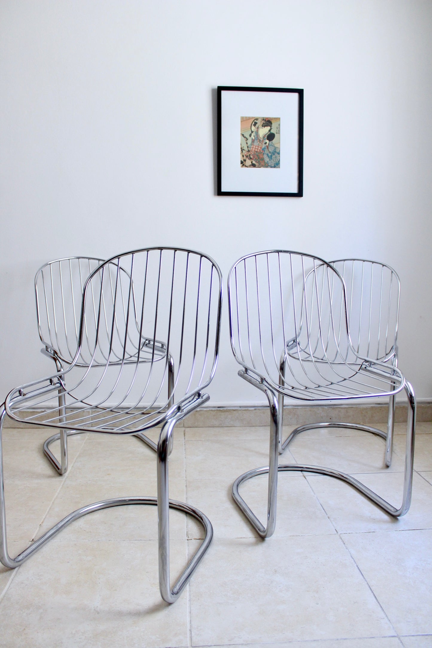1970-1980s Sets of Four Chrome Dining Chairs