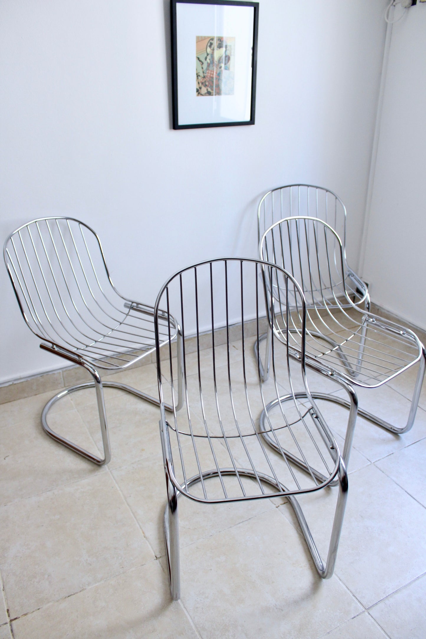 1970-1980s Sets of Four Chrome Dining Chairs