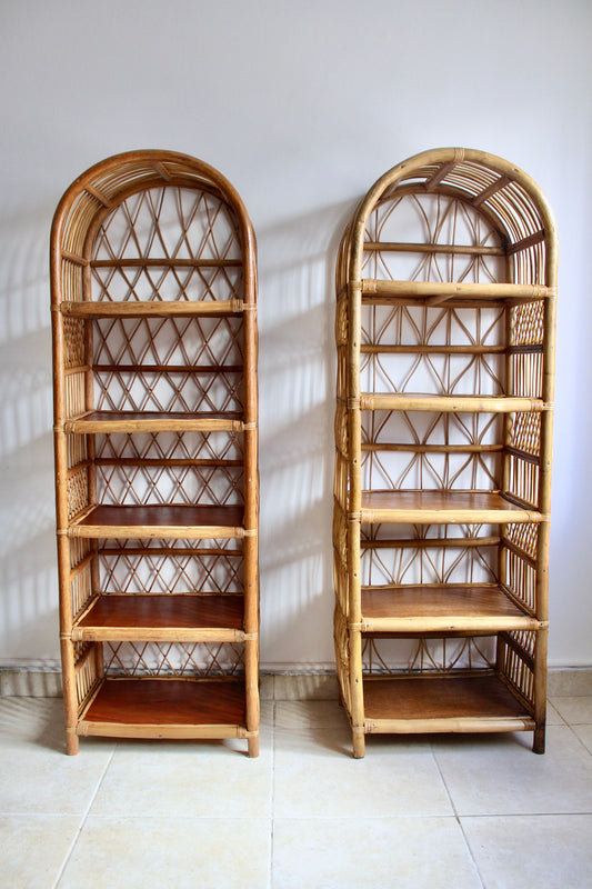 1970s Rattan and Bamboo Etageres Set