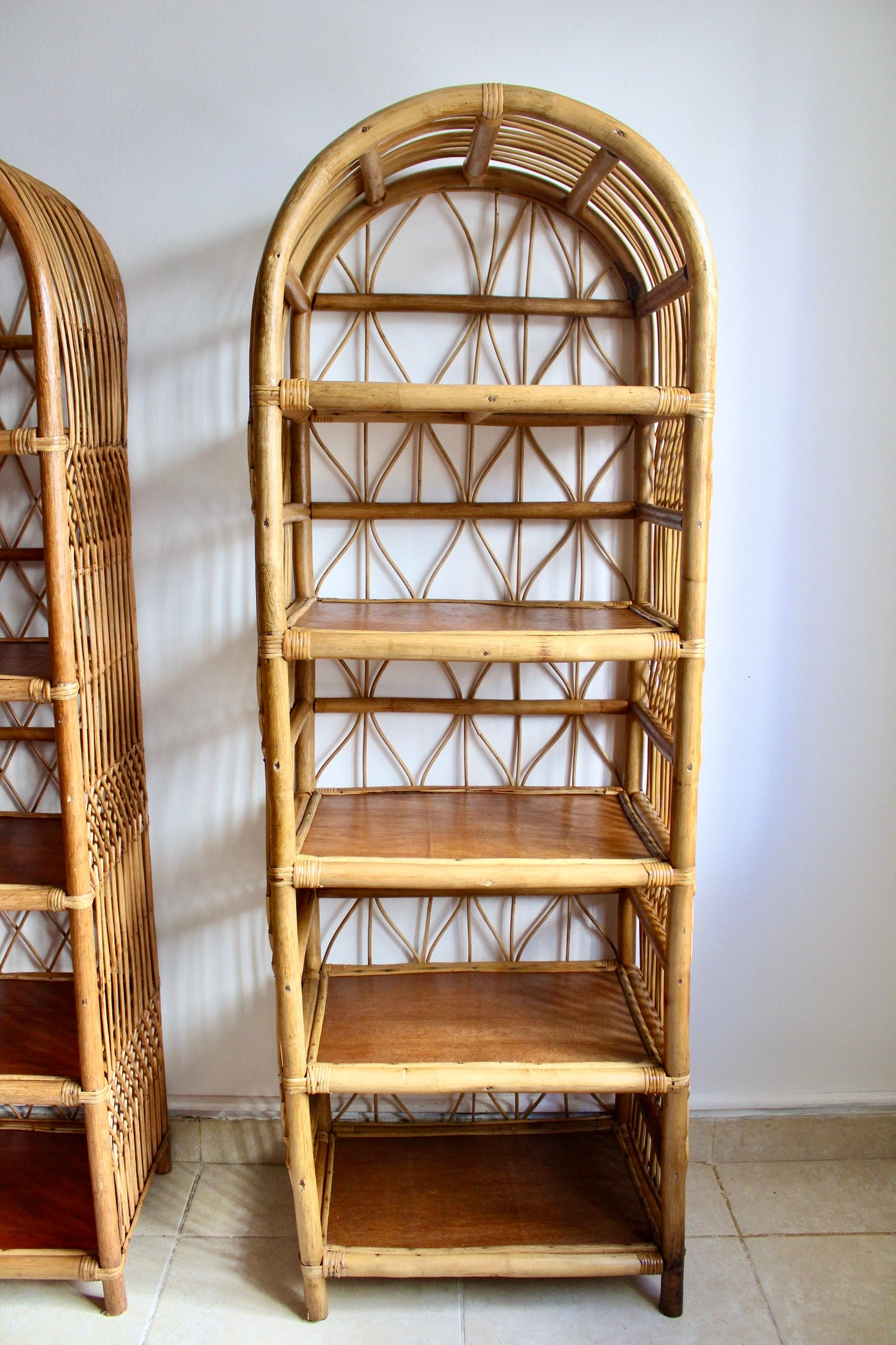 1970s Rattan and Bamboo Etageres Set