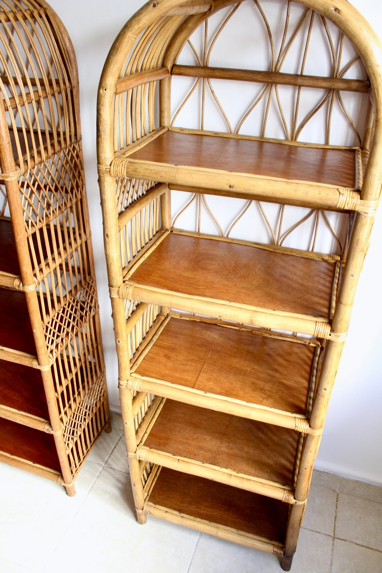 1970s Rattan and Bamboo Etageres Set