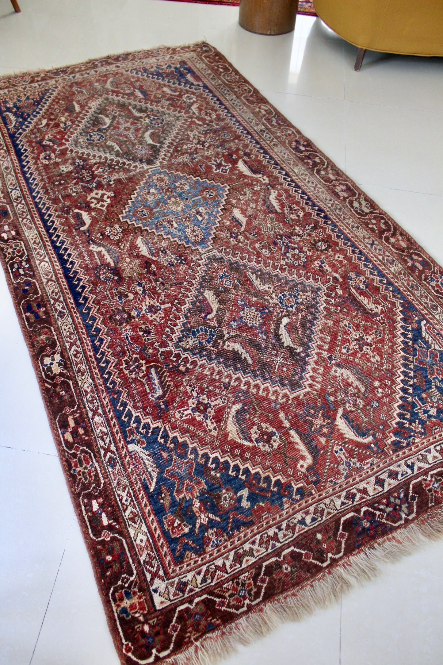 Antique Persian Qashqai Carpet 80-100 Yrs Old - 132x245