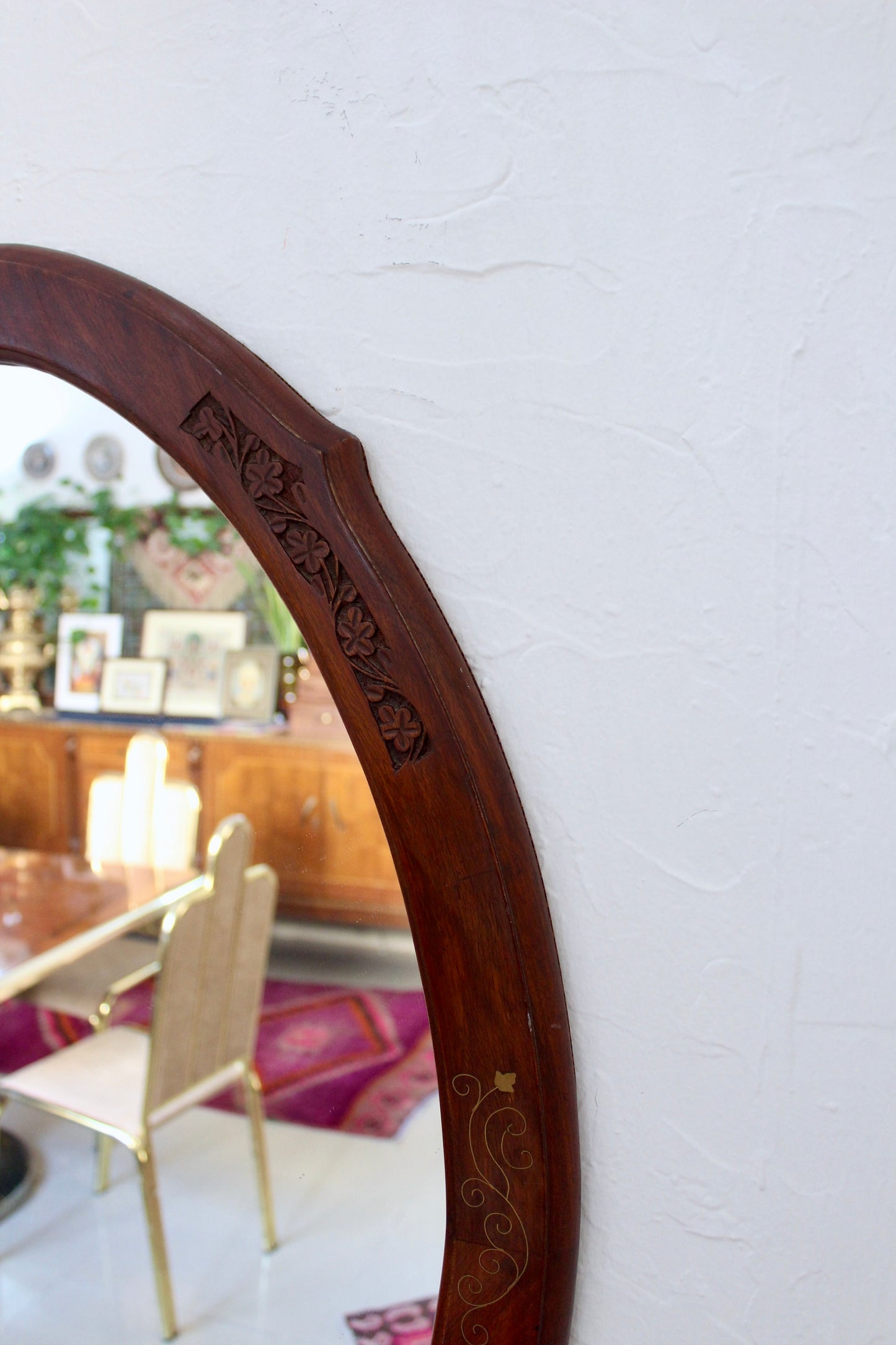 Vintage Rosewood Carved Entry Table and Matching Mirror