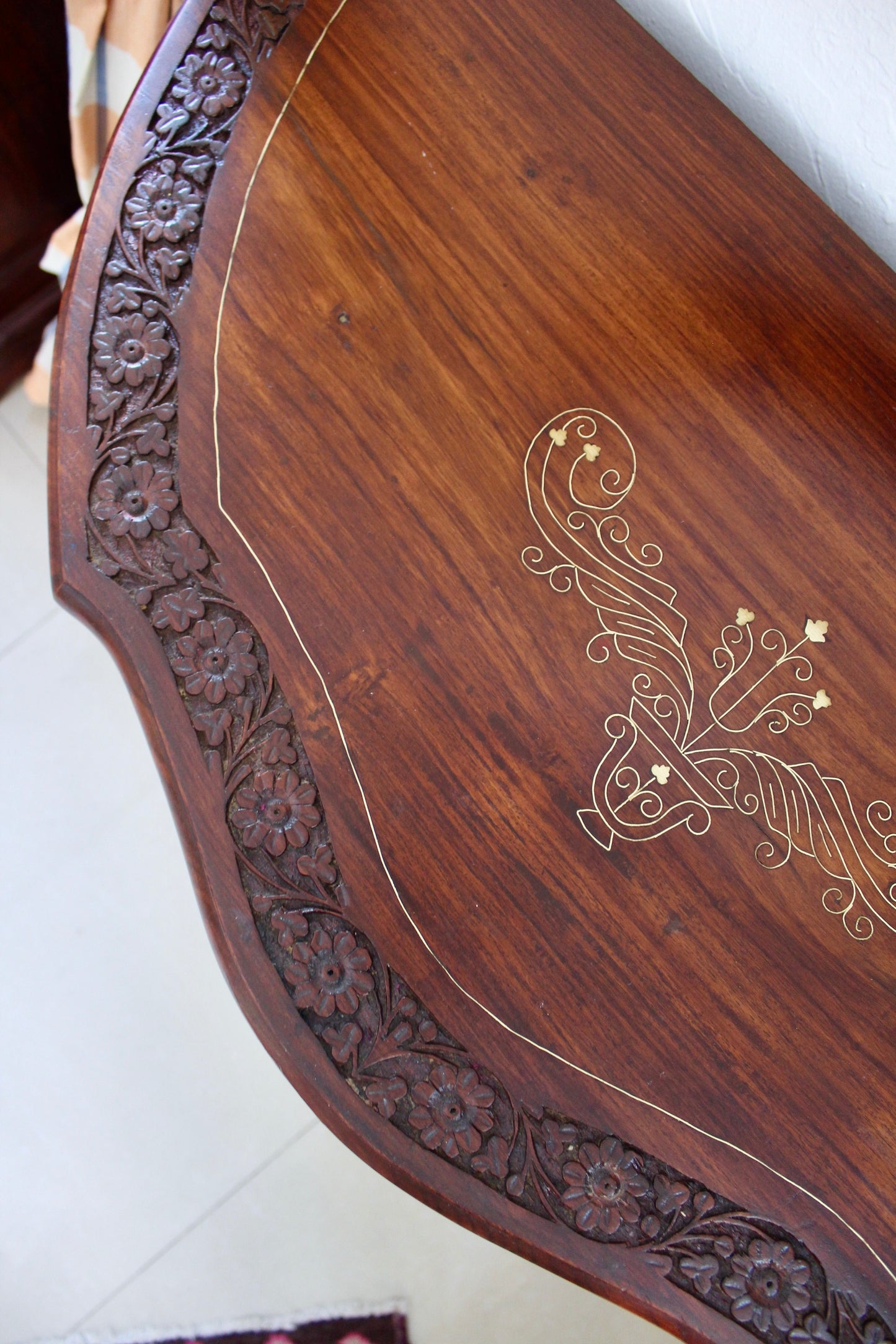 Vintage Rosewood Carved Entry Table and Matching Mirror
