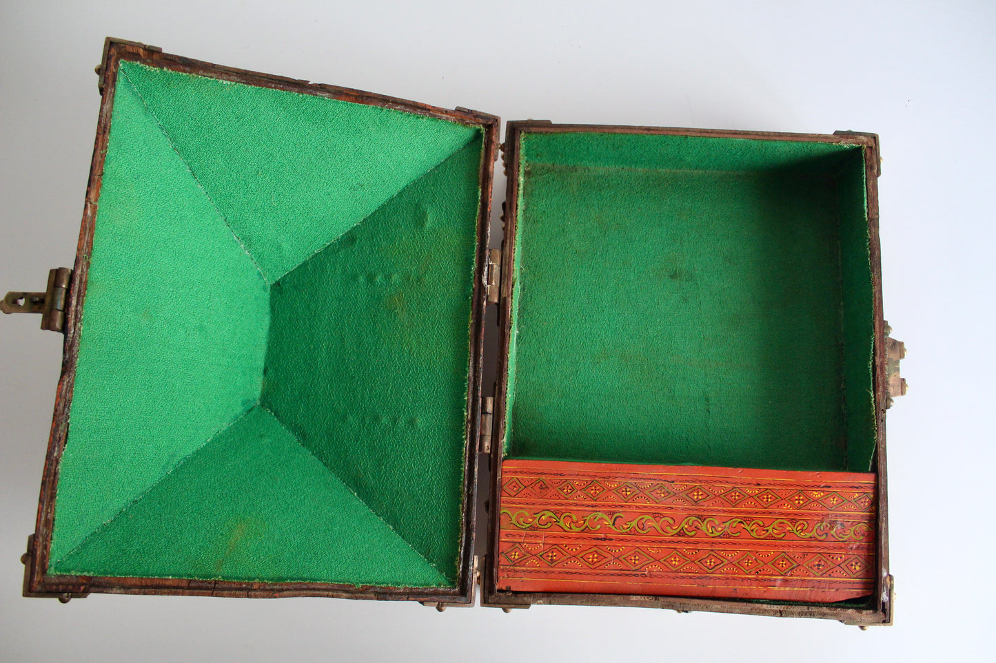 Antique Indian Painted Box with Brass Hinges and Latches
