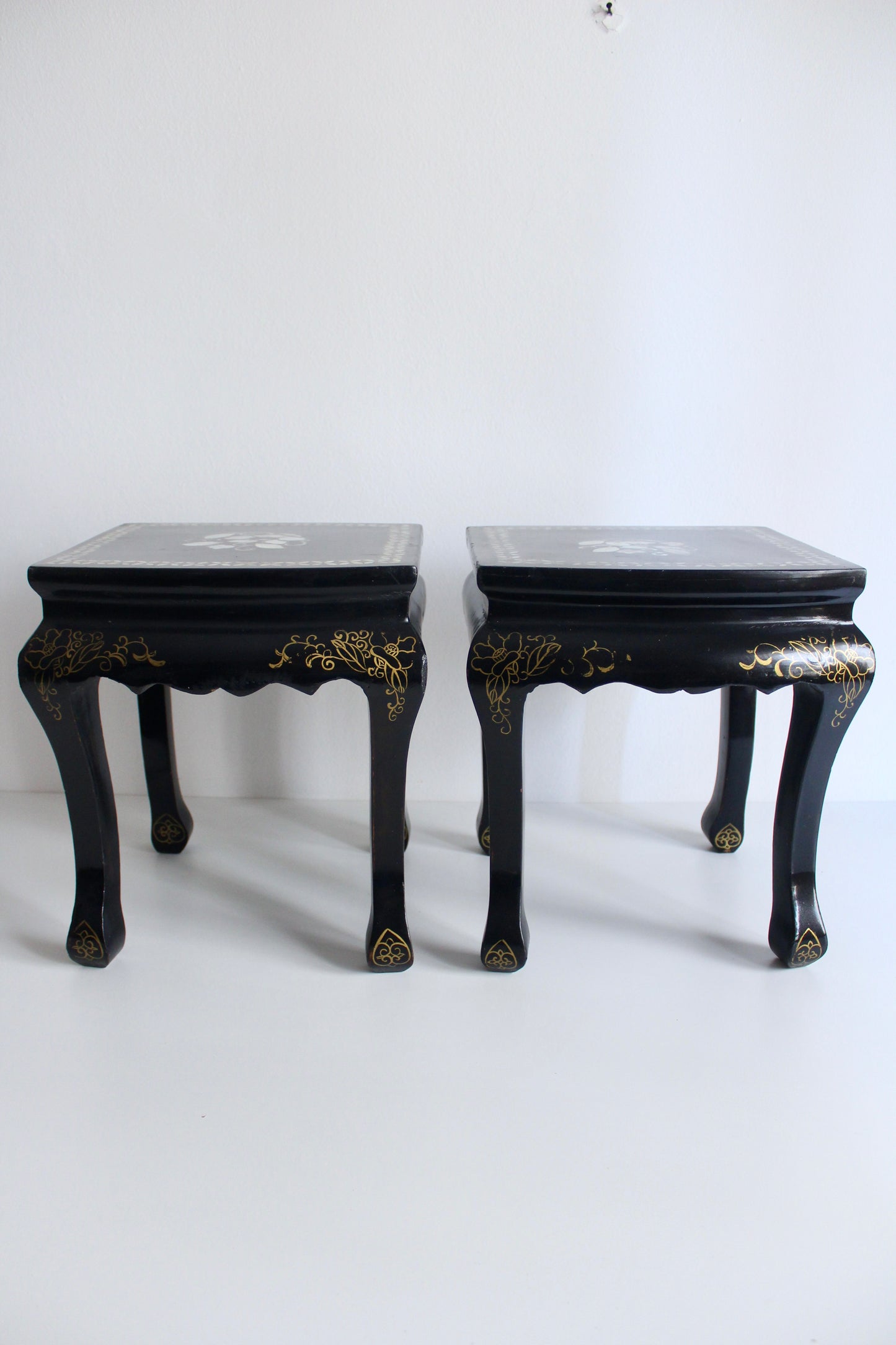 Vintage Black Lacquer and Mother of Pearl Tables