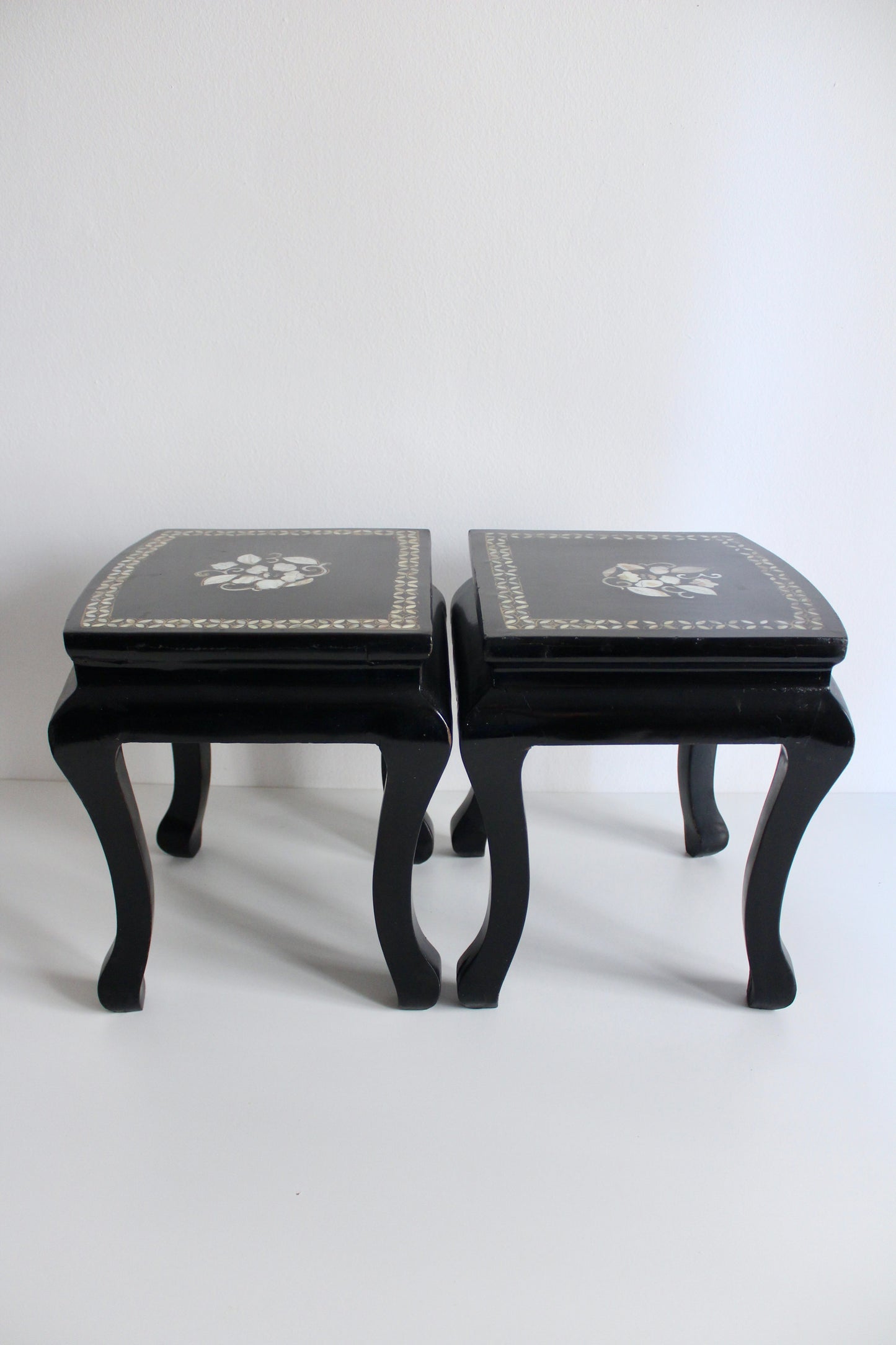 Vintage Black Lacquer and Mother of Pearl Tables