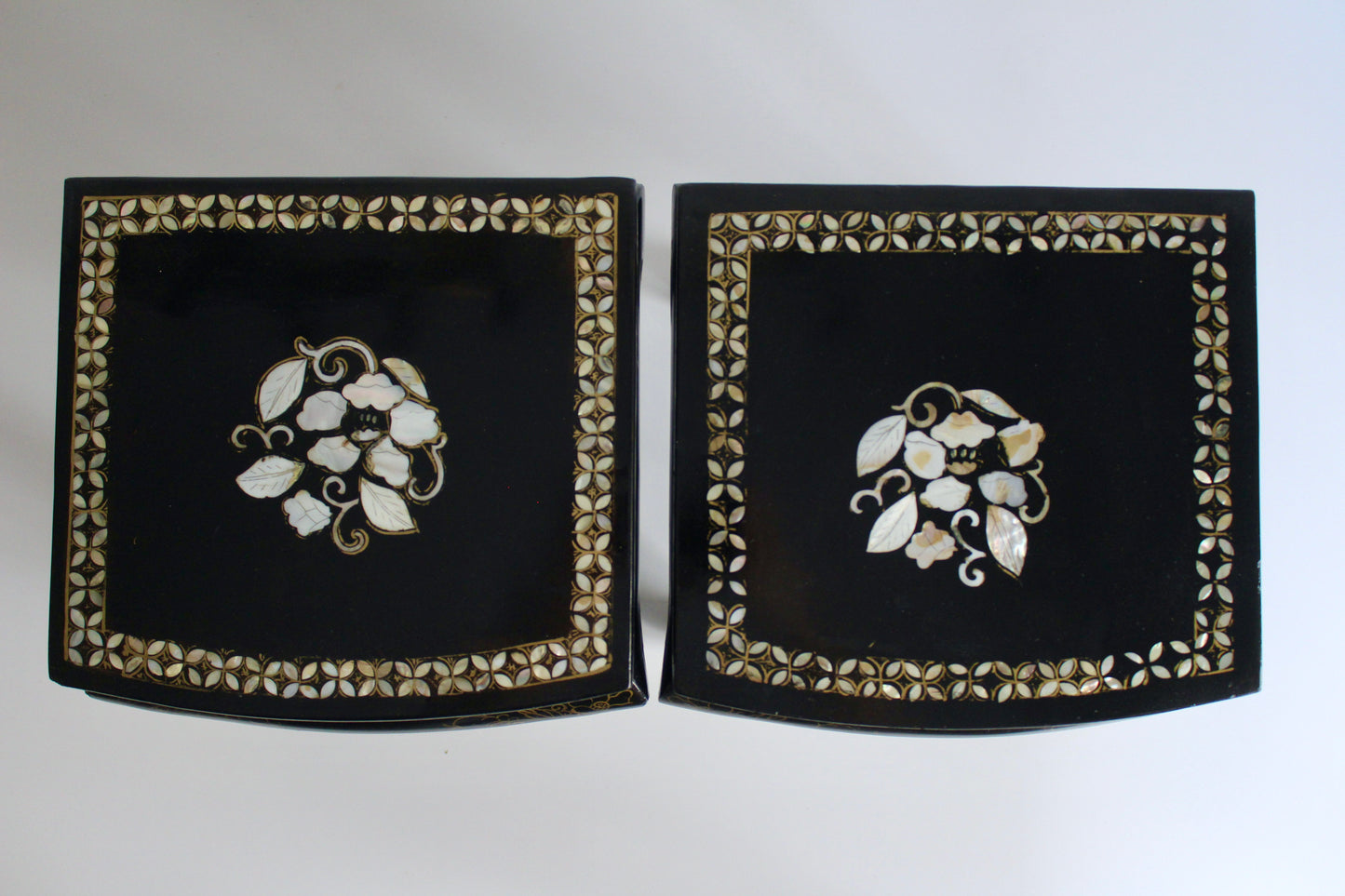 Vintage Black Lacquer and Mother of Pearl Tables