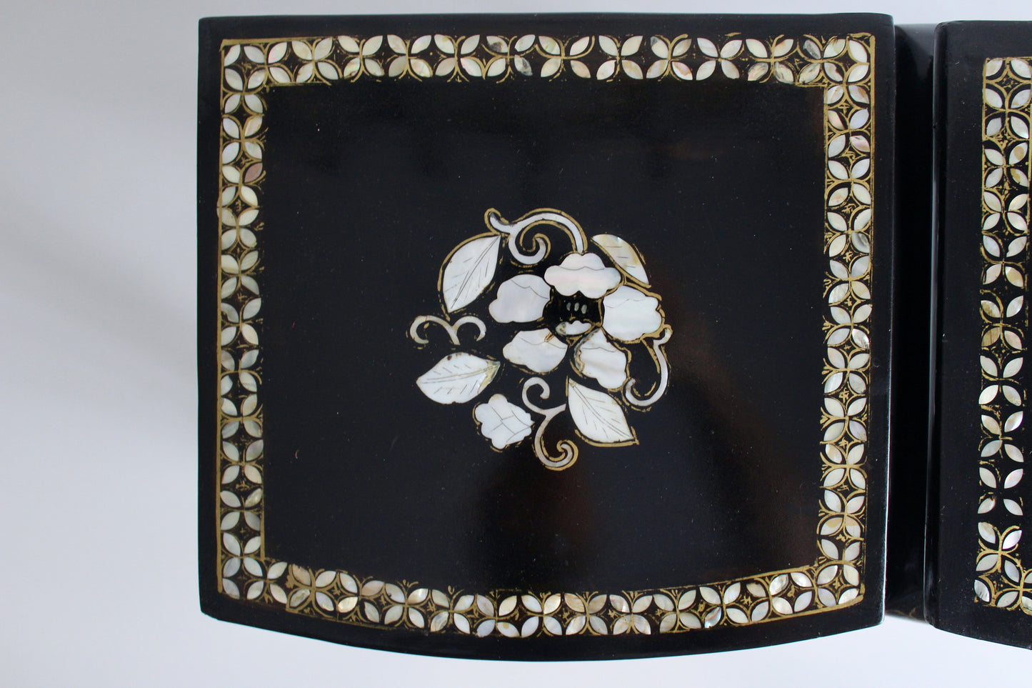 Vintage Black Lacquer and Mother of Pearl Tables