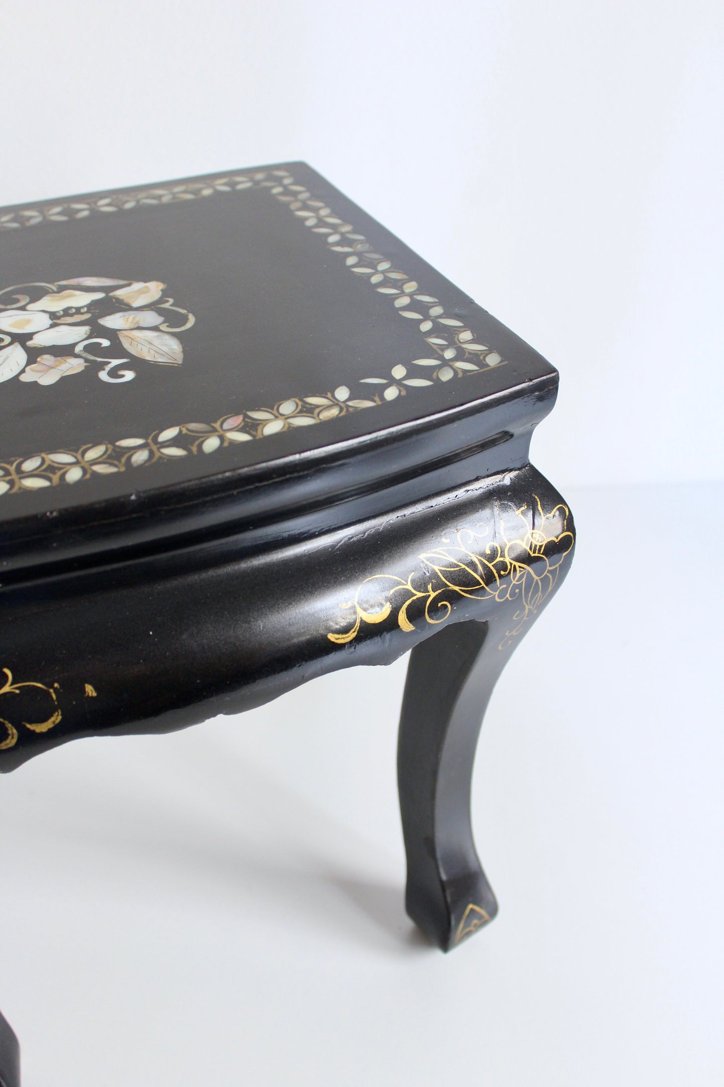 Vintage Black Lacquer and Mother of Pearl Tables