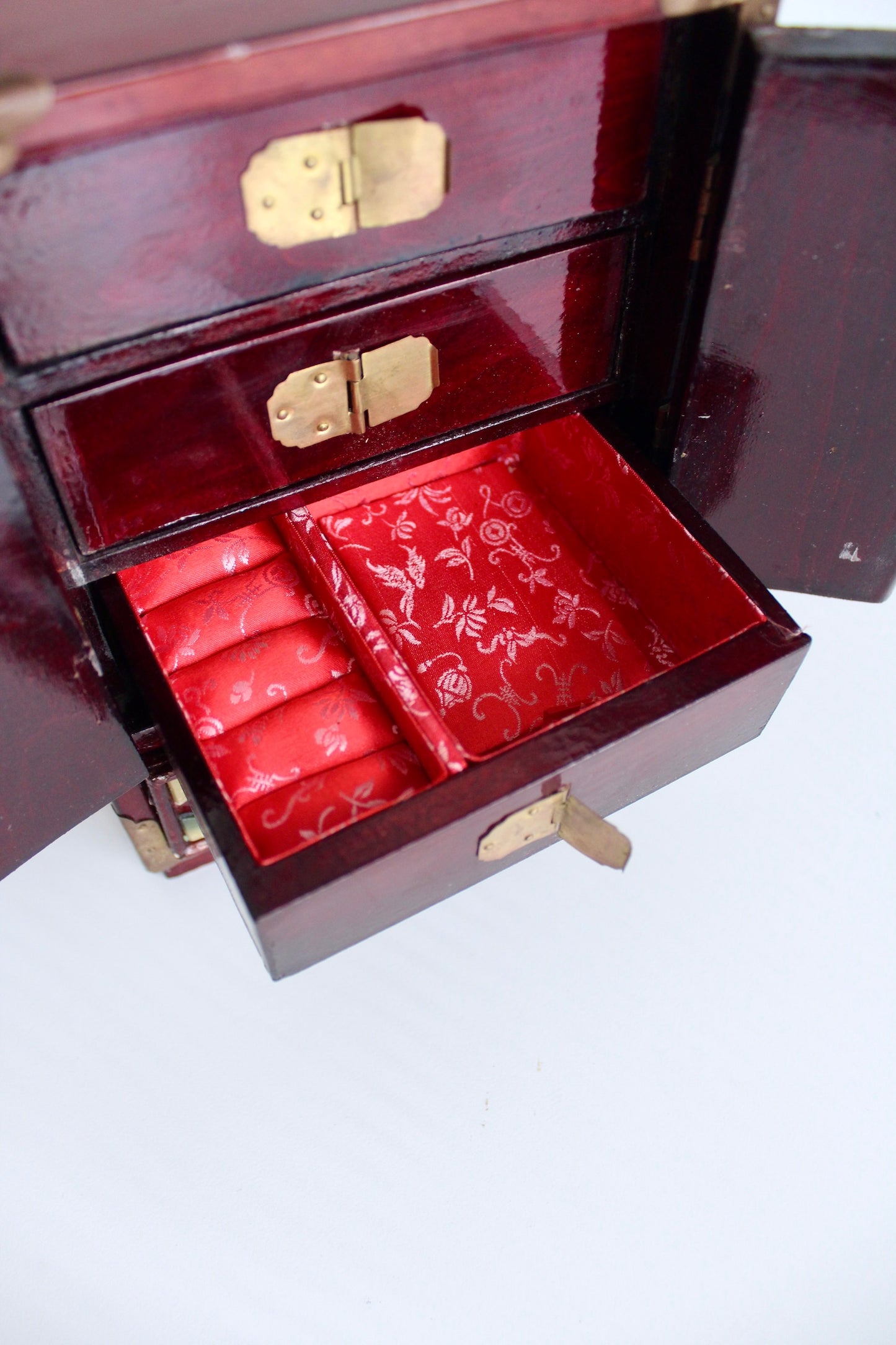 Vintage Chinese Handmade Wood and Stone Jewelry Box