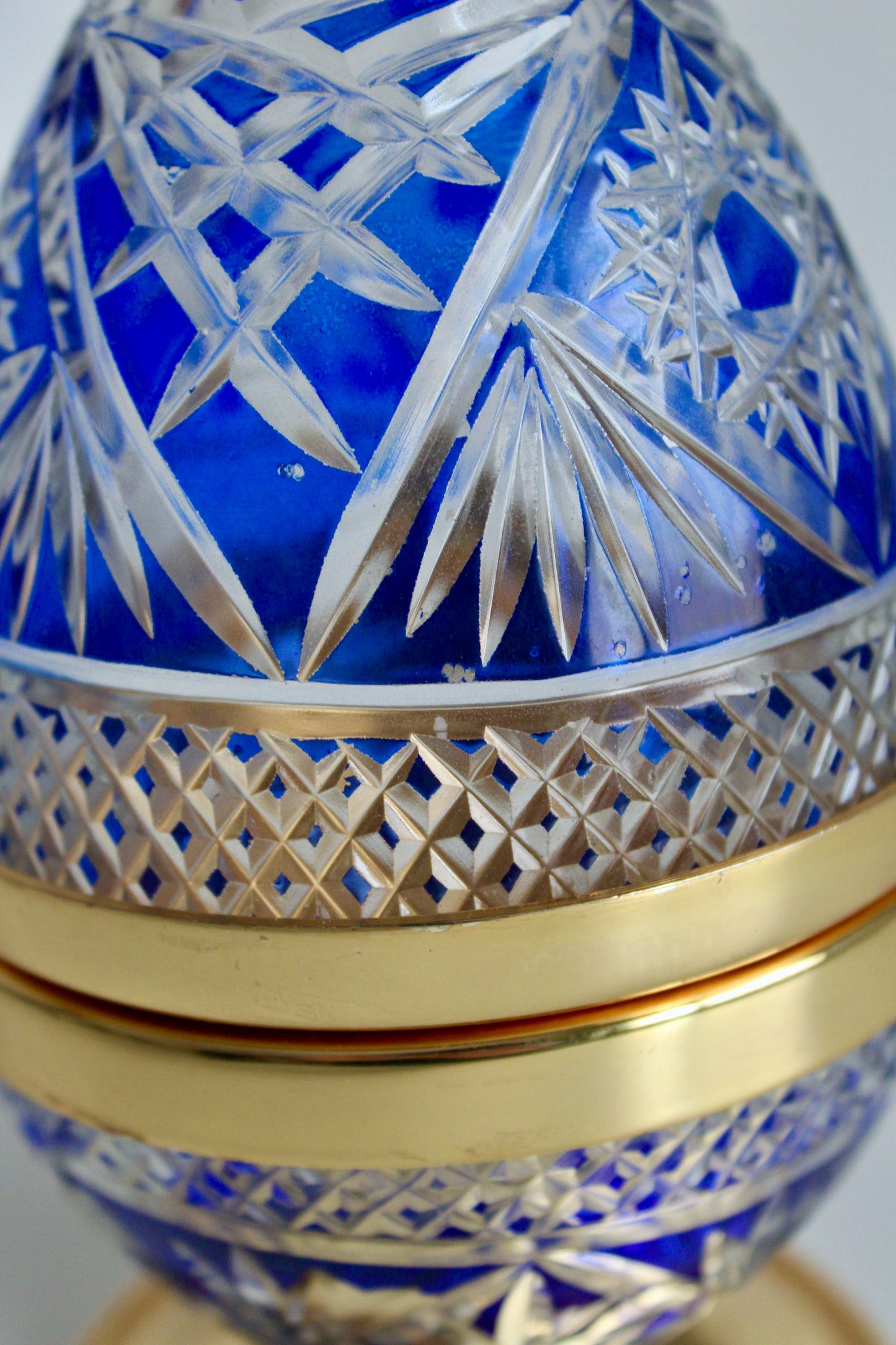 Antique Bohemian Cut Crystal and Gold Plated Egg Dish