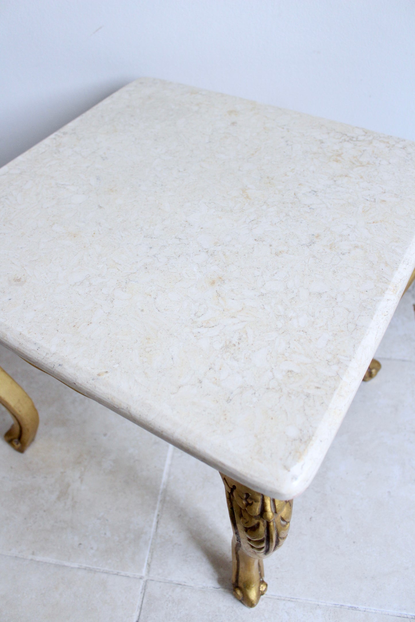 Vintage Cairo-Style Giltwood Side Table with Marble Top c. 1955-1975