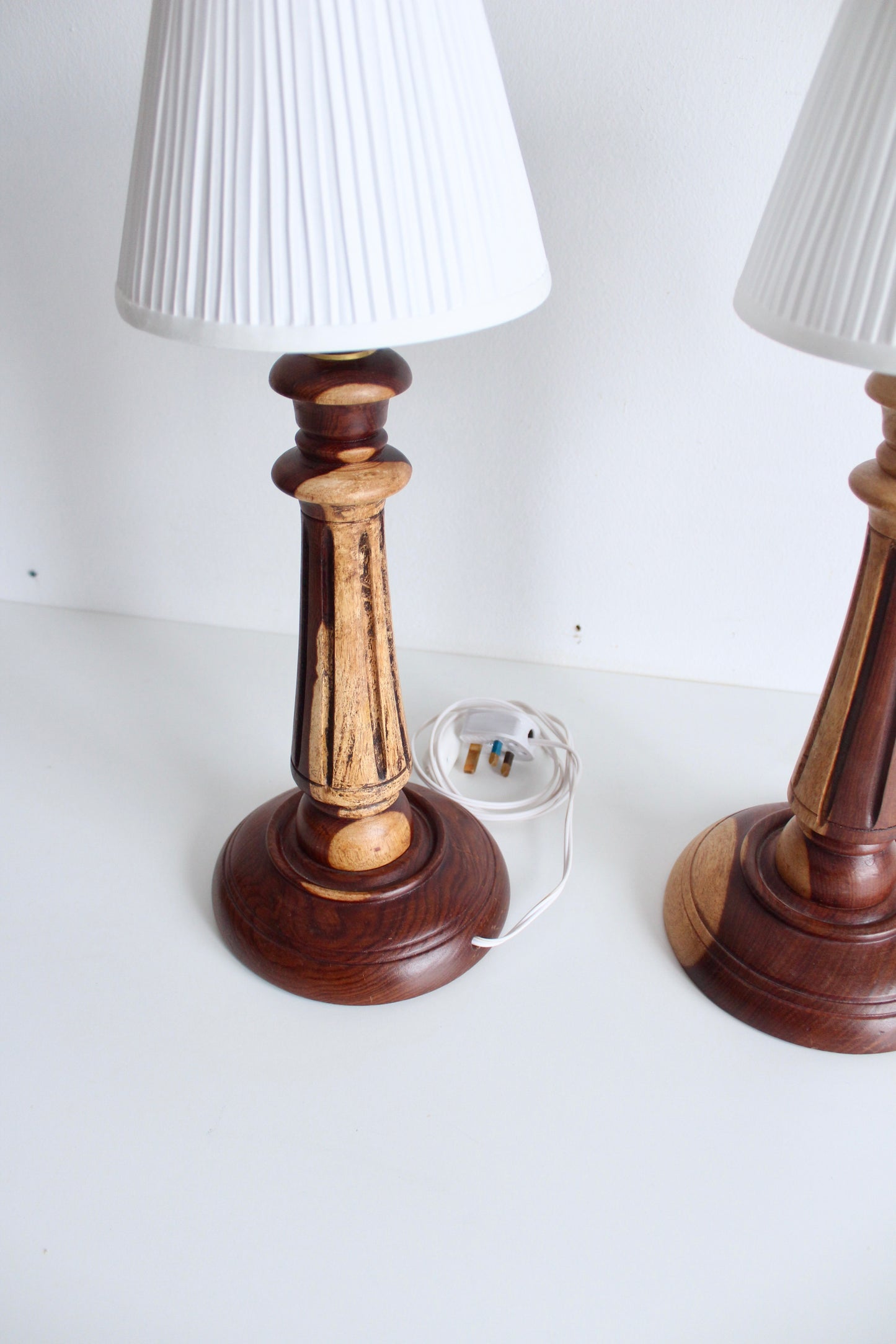 Carved Neoclassic Wooden Lamps Set 3
