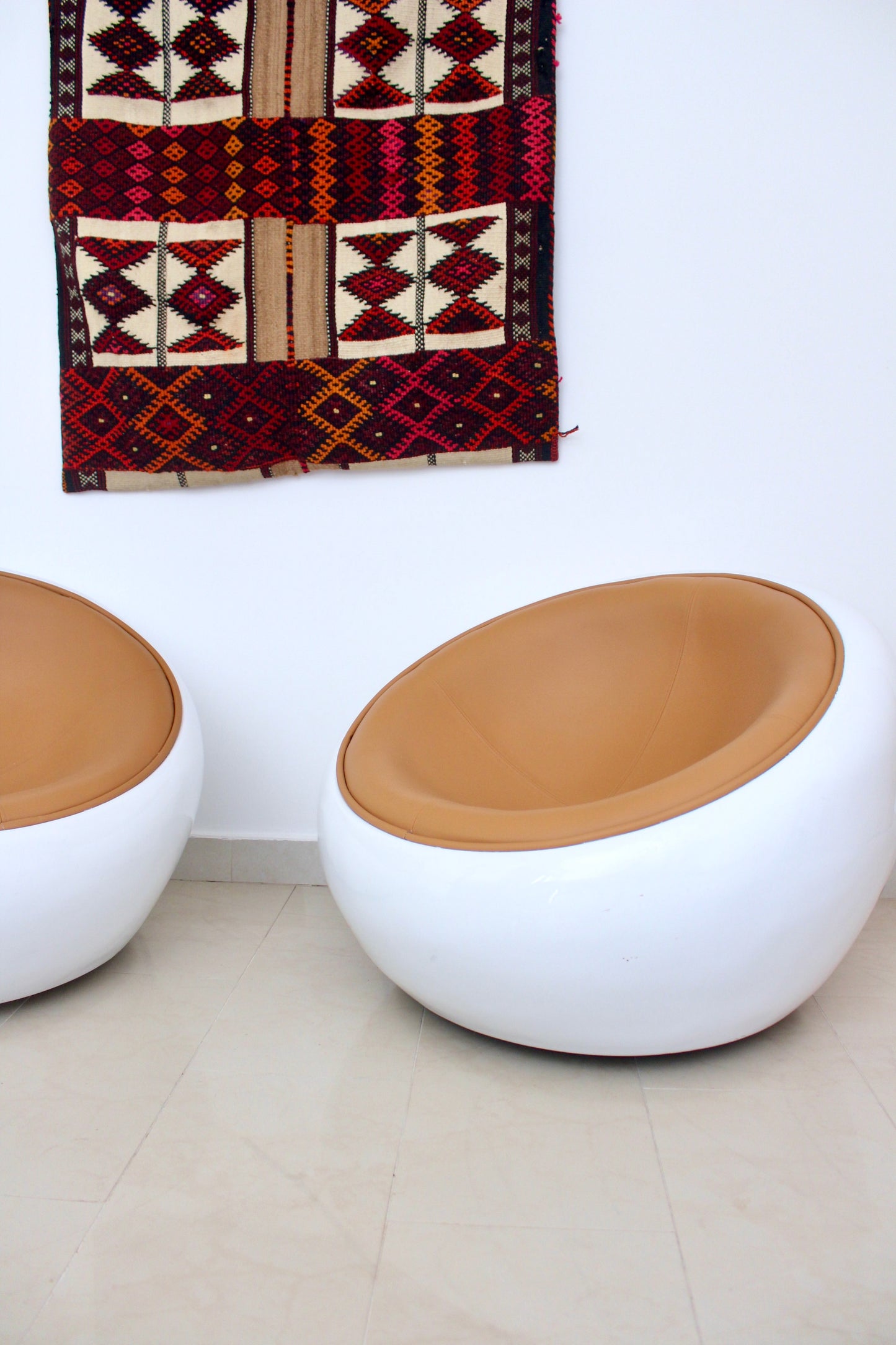 Modern Space-Age Lounge Chairs - White Shells with Custom Upholstery