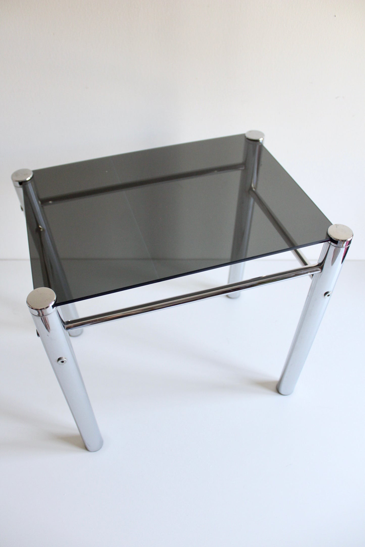 1970s-80s Chrome and Smoked Glass Side Tables