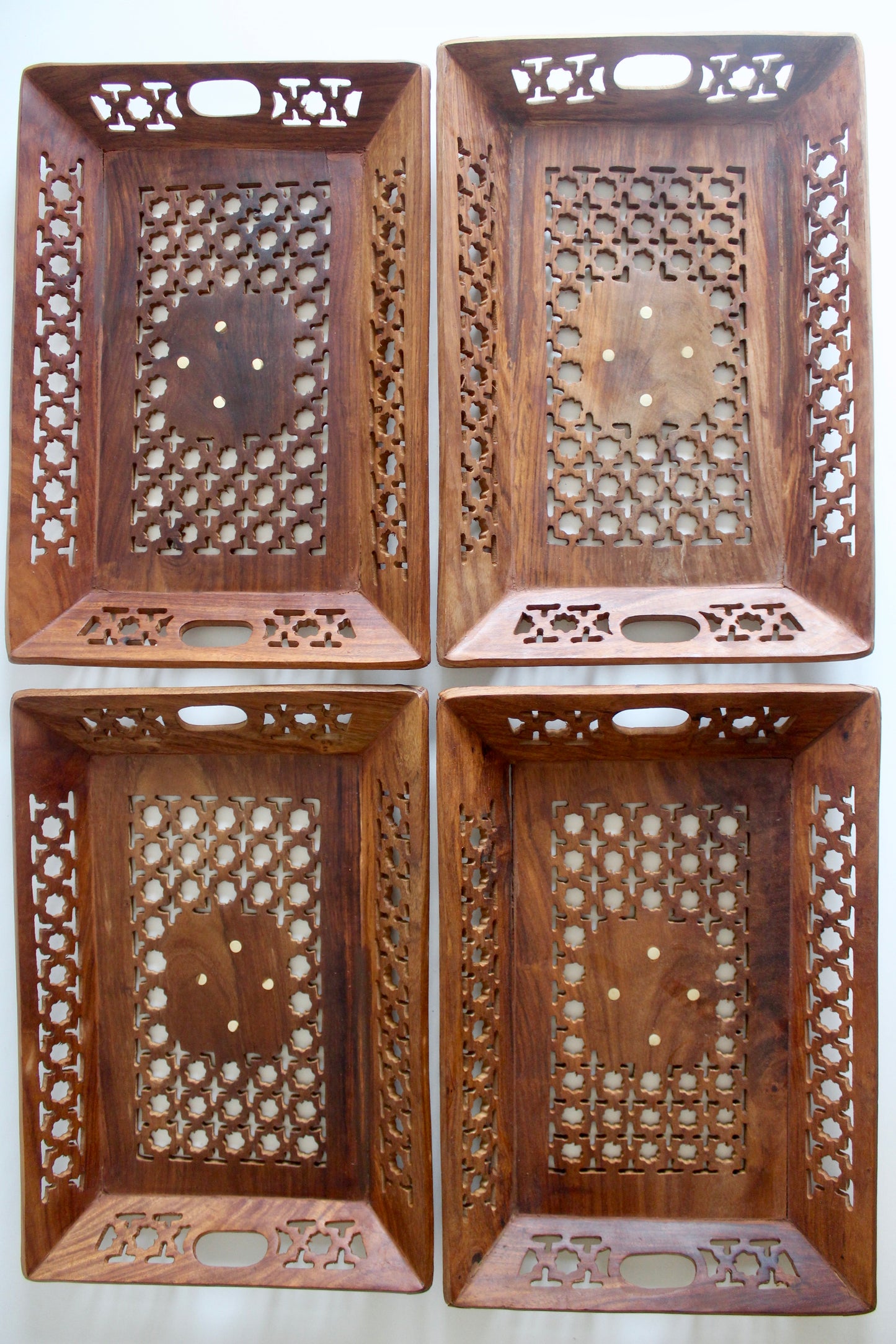 Set of Four Pakistani Rosewood Jali Serving Trays
