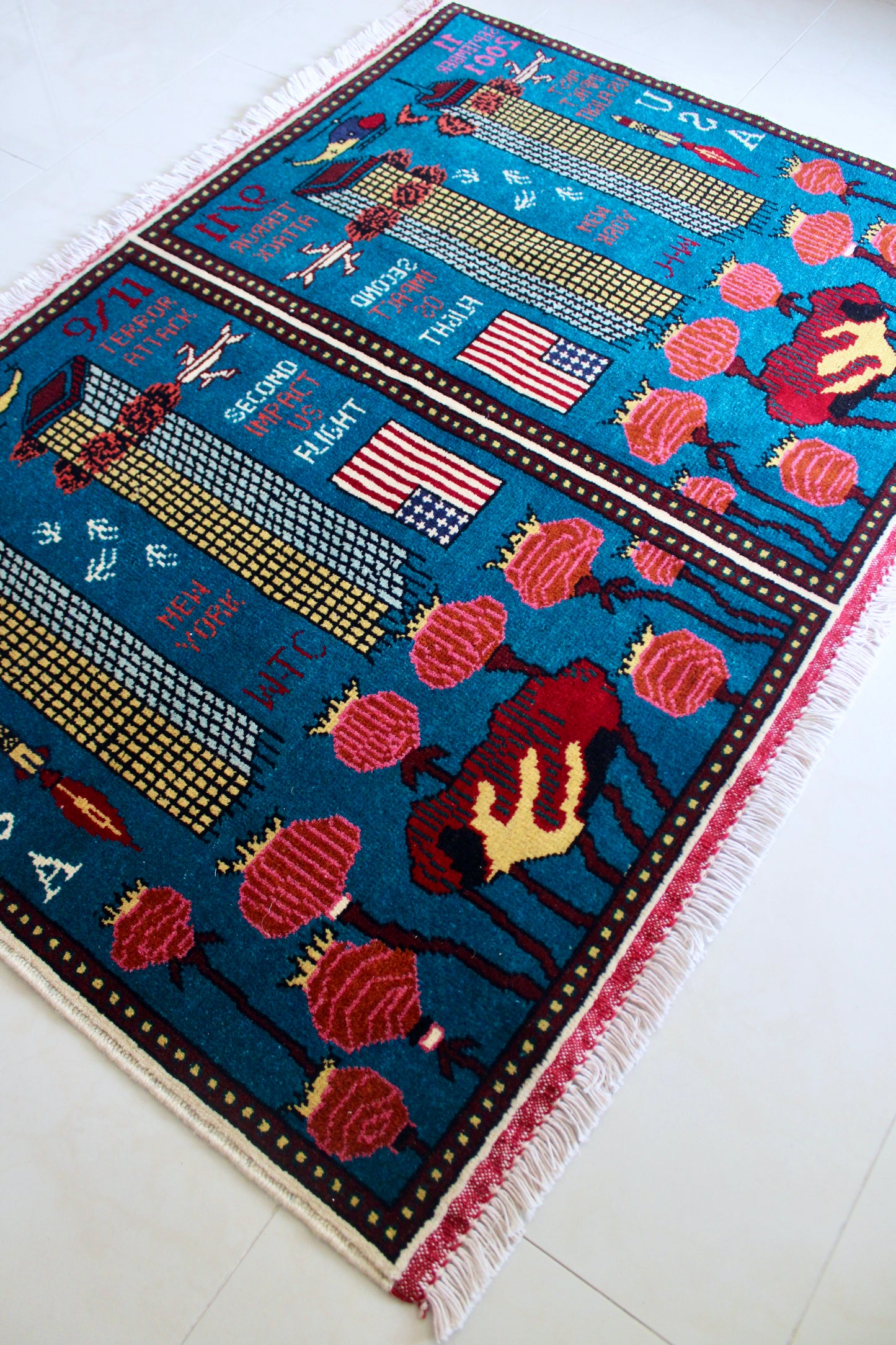 Double Panel 9/11 Afghan War Rug