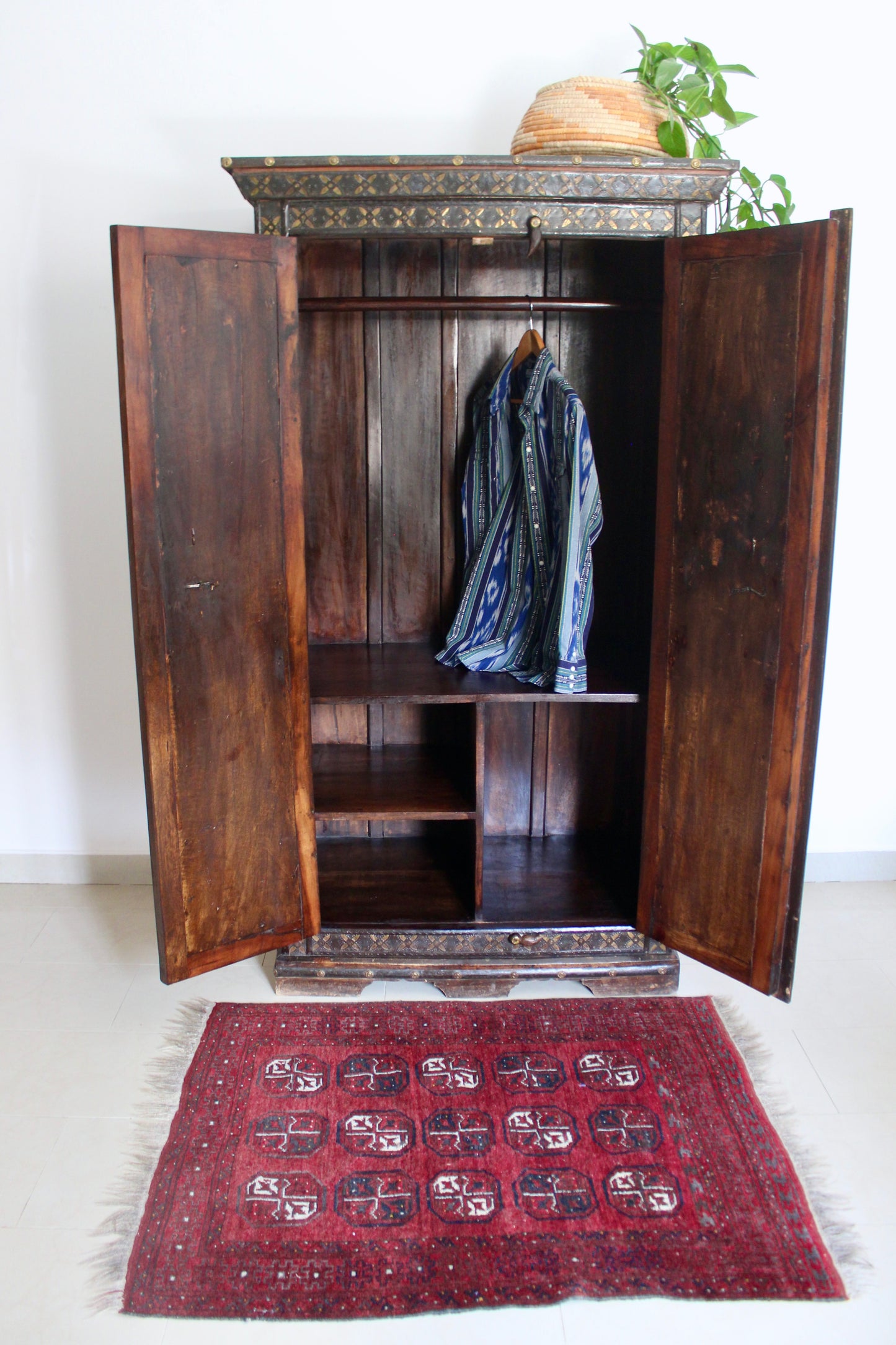 Large Anglo-Indian Brass Inlaid Wardrobe Cabinet
