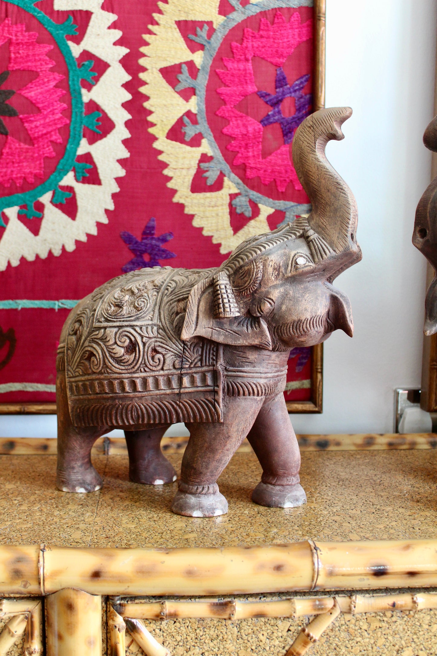 Pair of Hand Carved Wooden Elephants