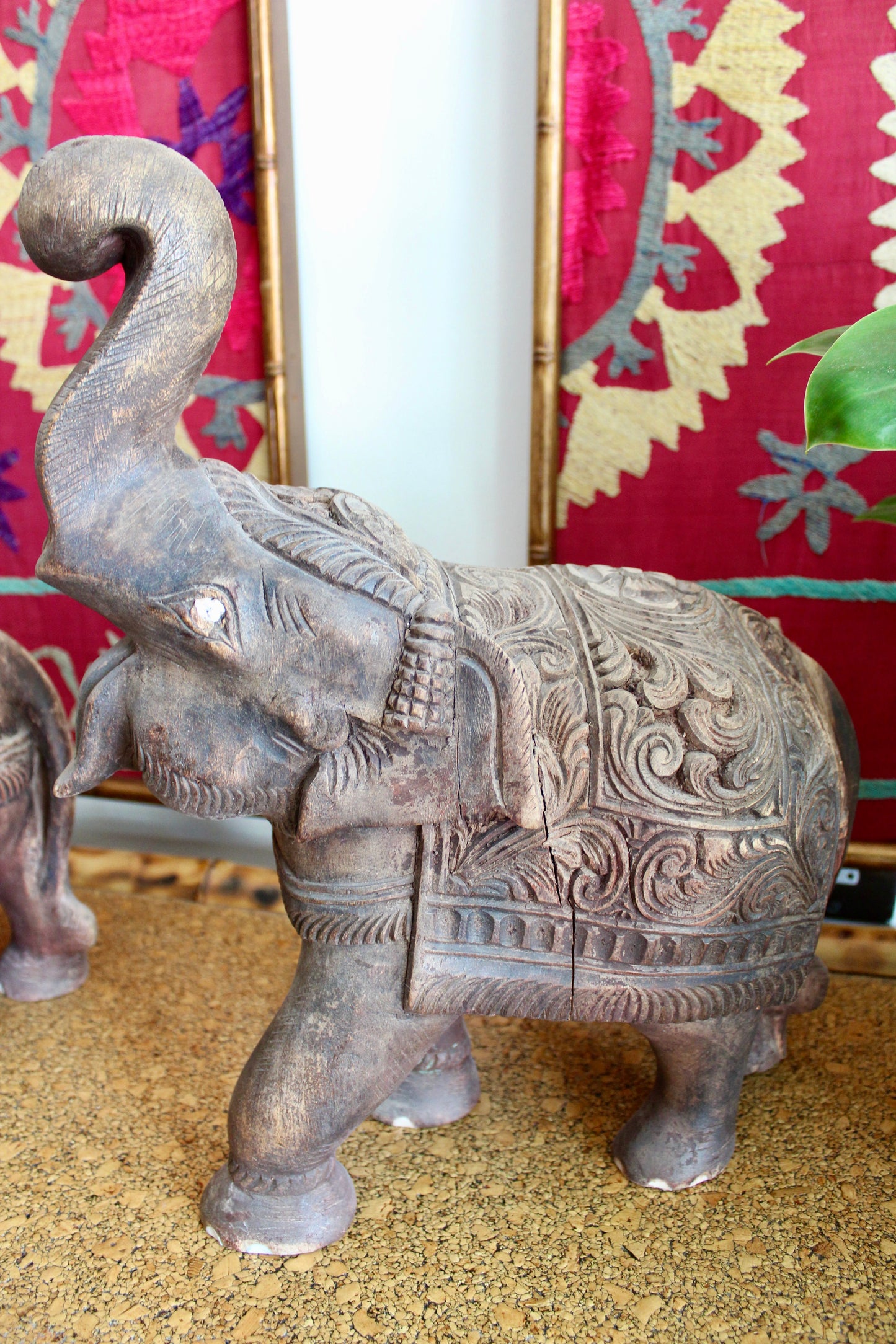 Pair of Hand Carved Wooden Elephants