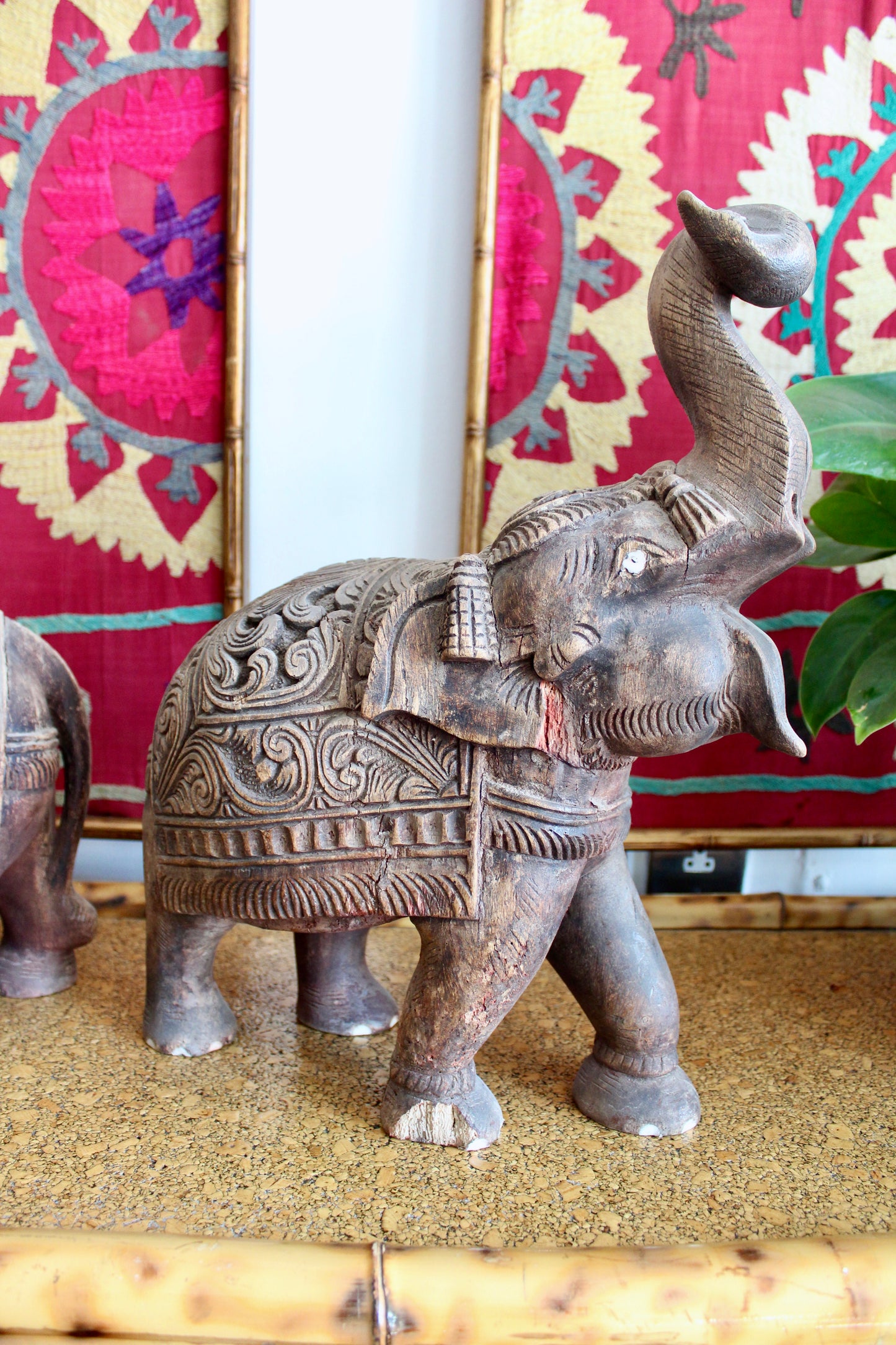 Pair of Hand Carved Wooden Elephants