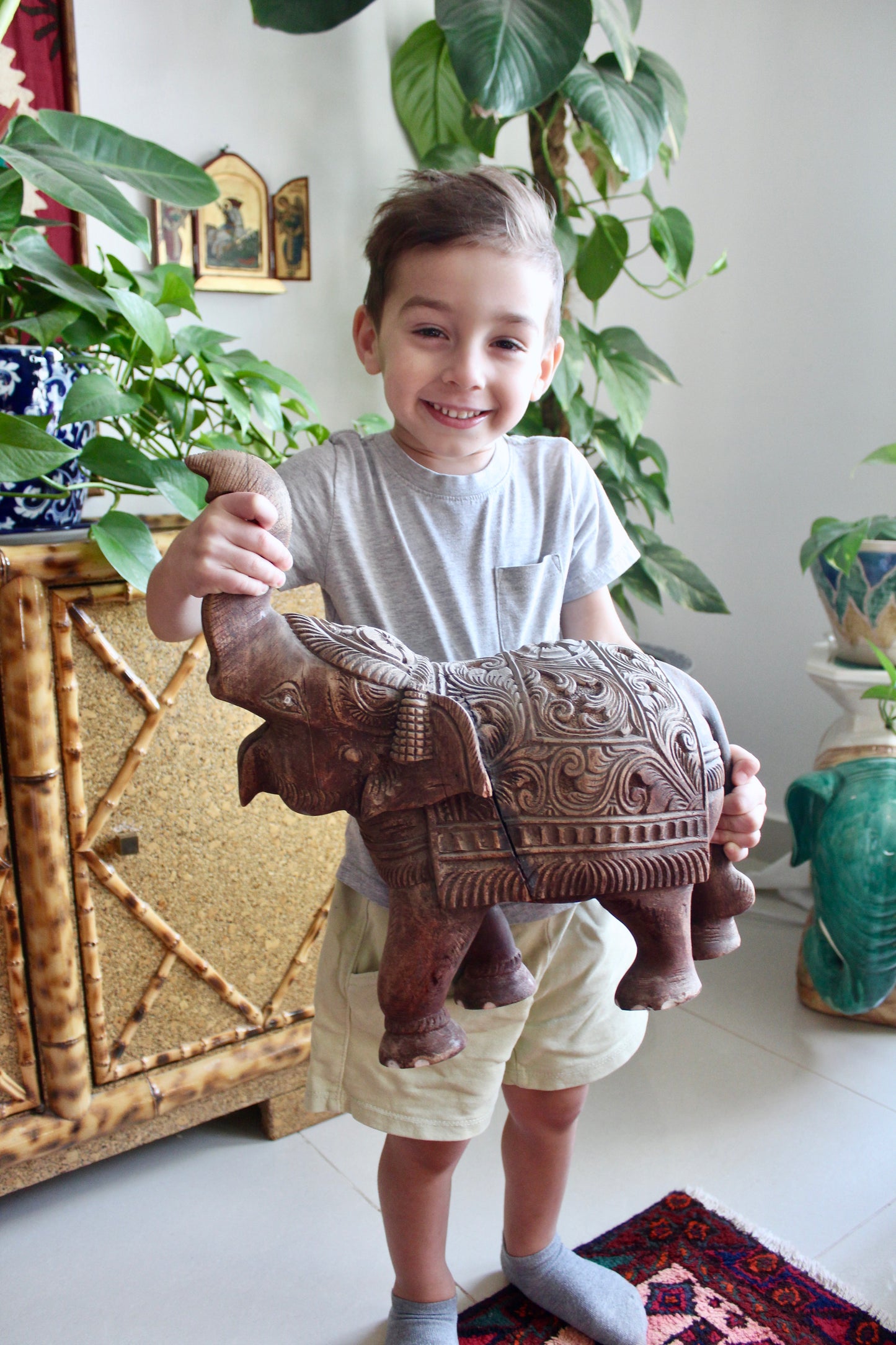 Pair of Hand Carved Wooden Elephants
