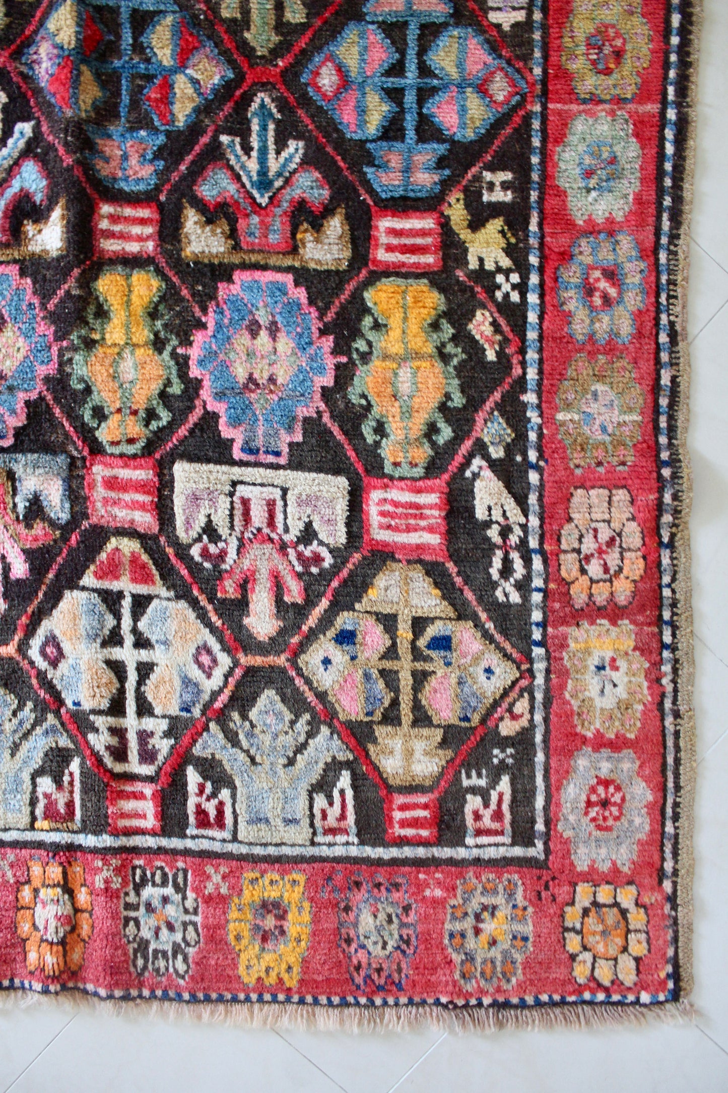 Antique Turkish Kurdish Geometric Carpet, Appears Dated 1919