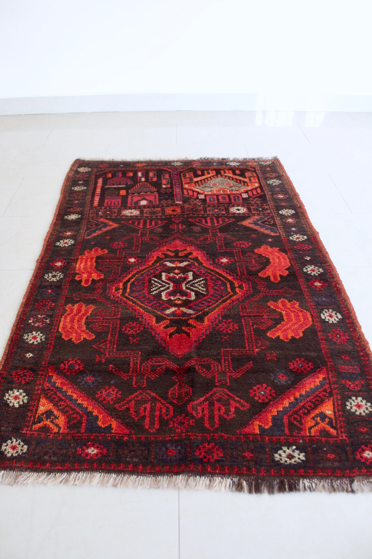 Vintage Afghan Prayer Rug with Mosque Motif 85x130