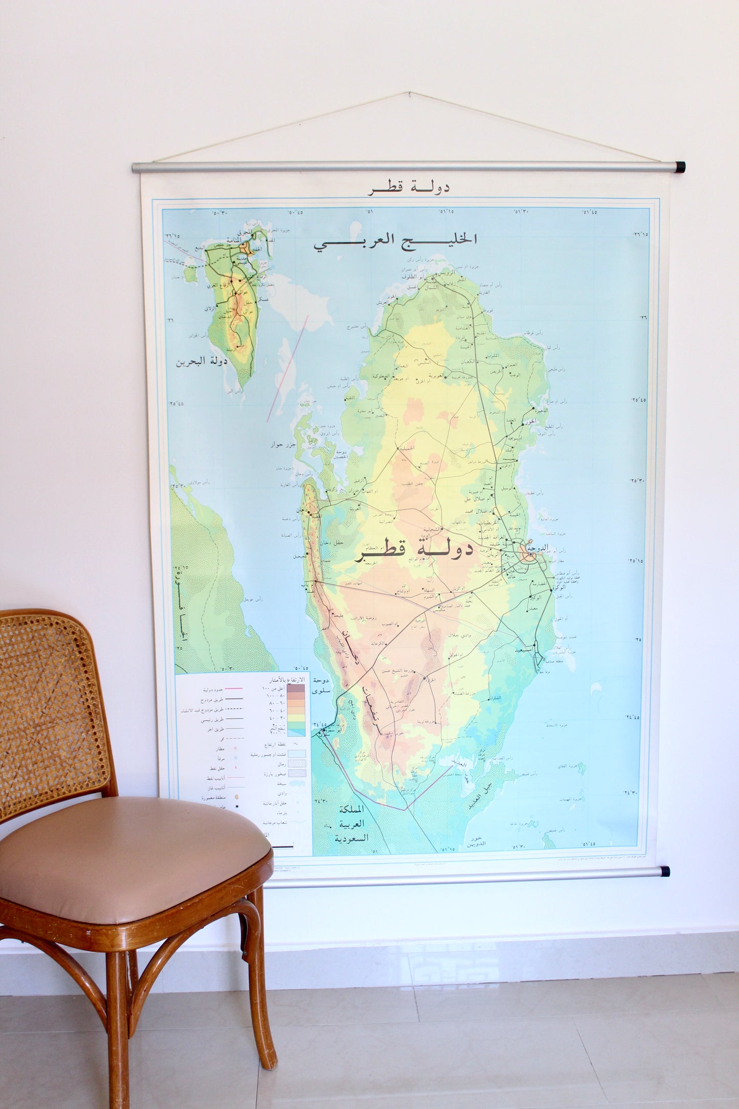 Vintage Qatar Roll Down School Map