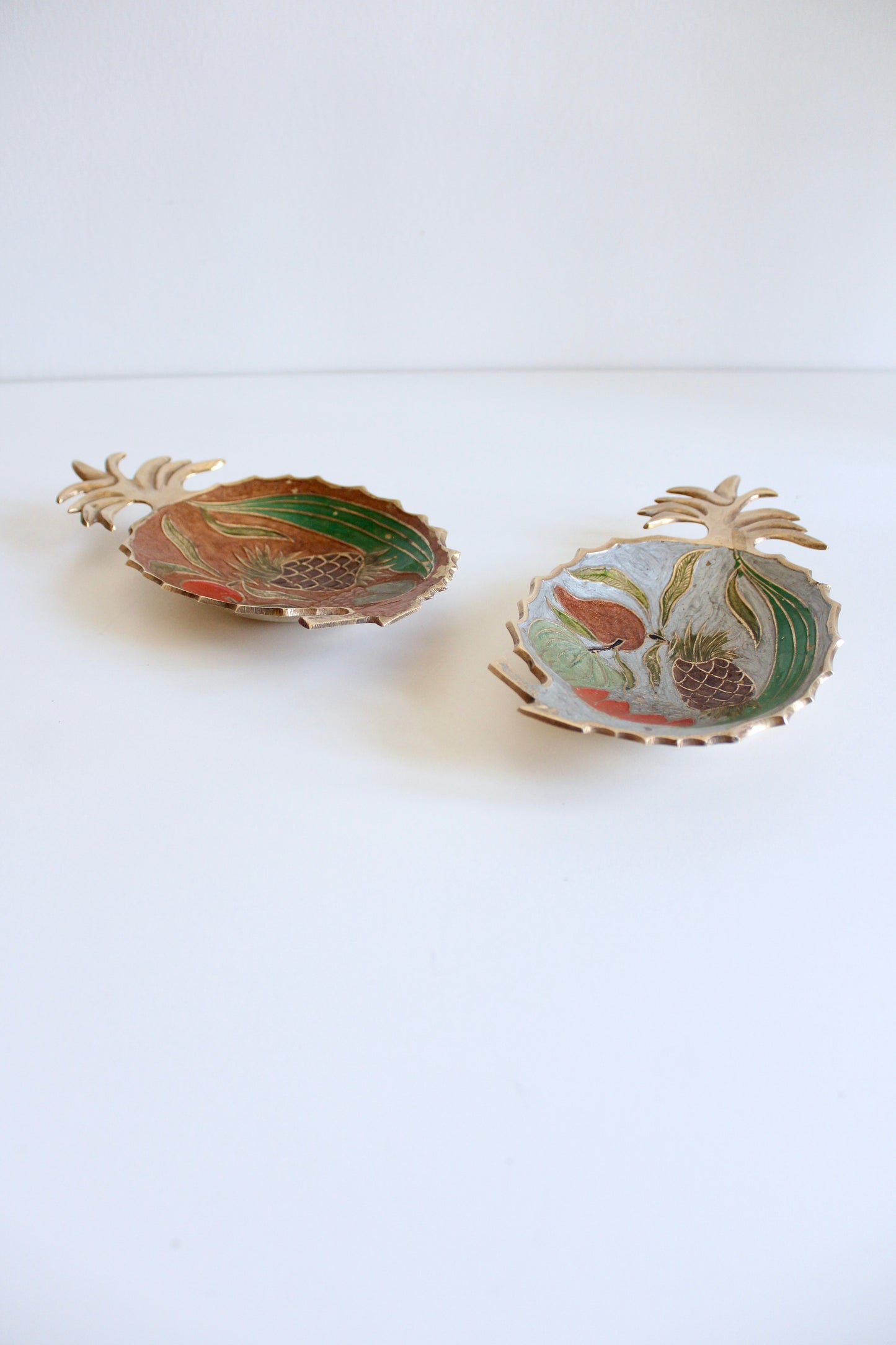 Pair of Enameled Brass Pineapple Bowls