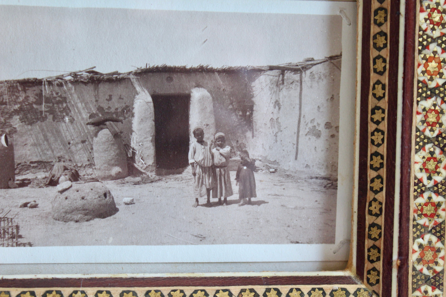 Antique Framed Egyptian Postcard in Khatamkari Frame