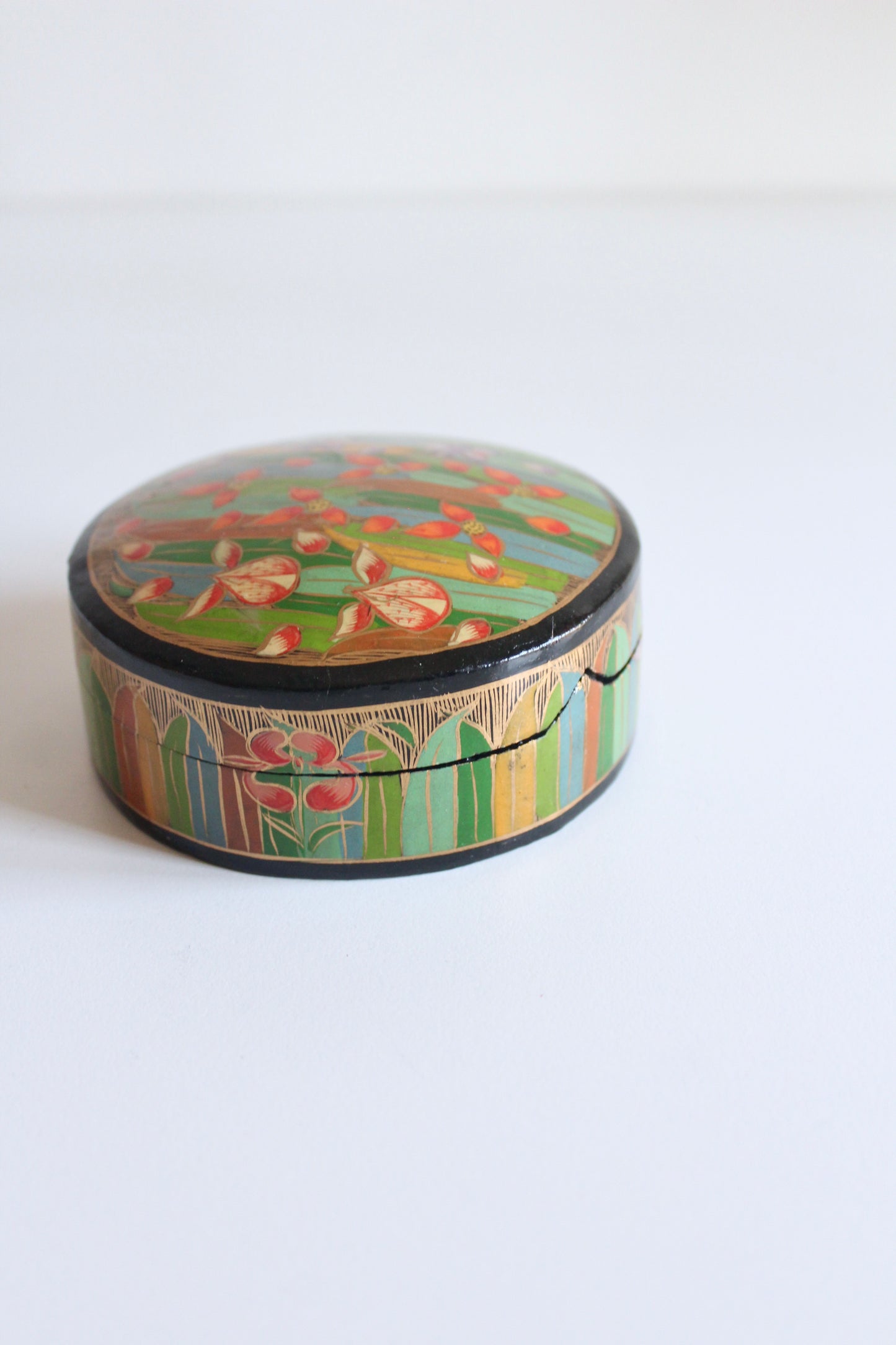 Vintage Kashmiri Hand-Painted Papier-Mâché Coaster Set with Box