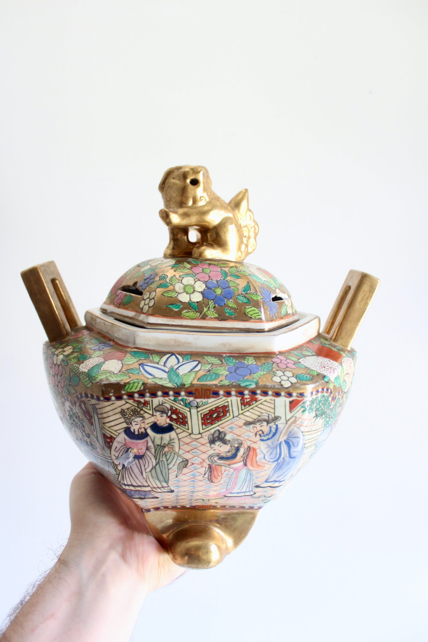 Large Chinese Famille Rose Gilt Porcelain Incense Burner