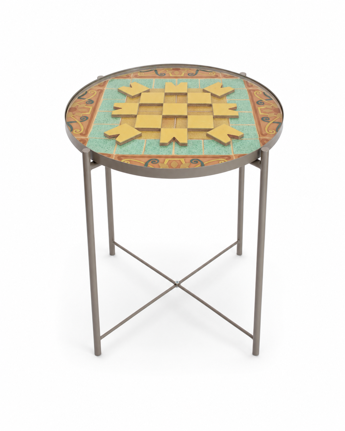 Side Table with Handmade Tile AlArfaj Flower Design by Hamid AlJassim