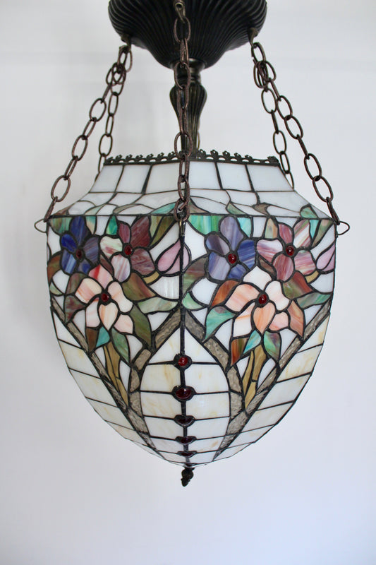 Vintage Tiffany-Style Stained Glass Hanging Pendant Light