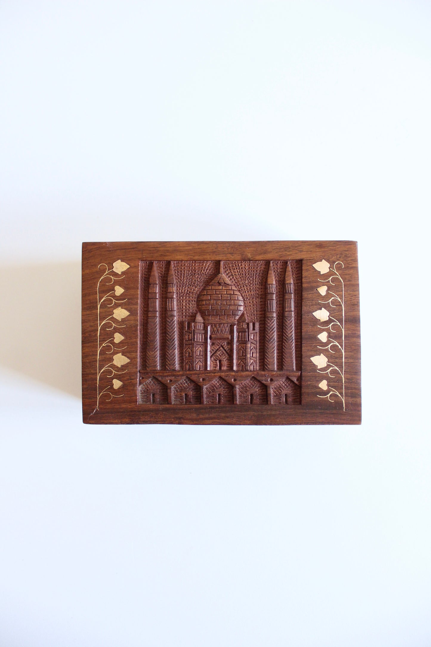 Vintage Hand-Carved Taj Mahal Wooden Keepsake Box