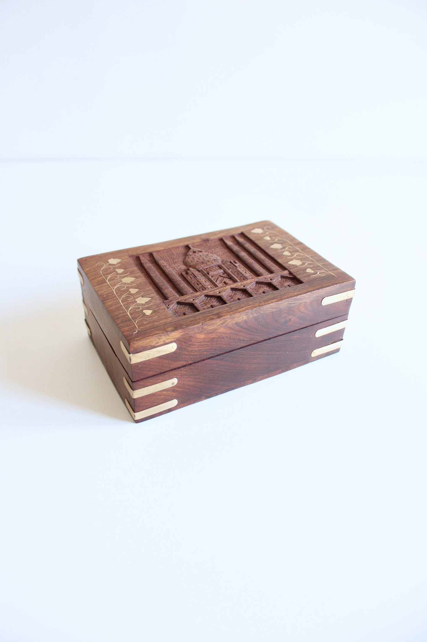Vintage Hand-Carved Taj Mahal Wooden Keepsake Box
