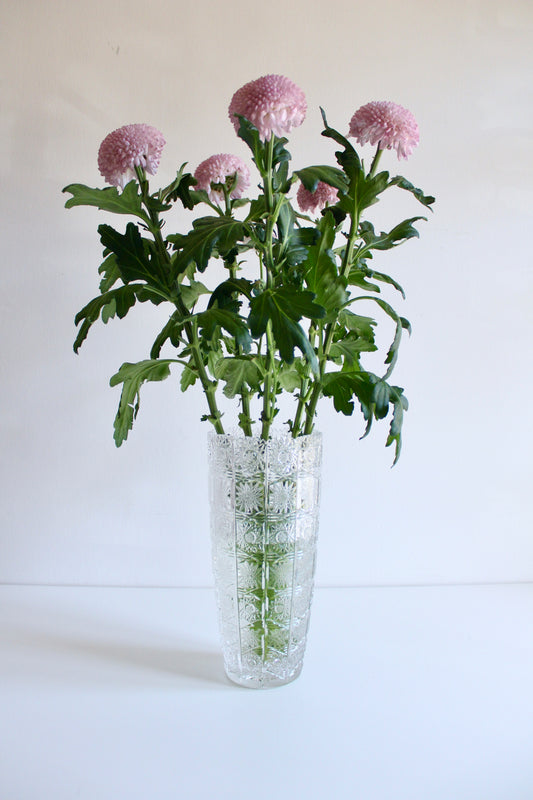 Vintage Hand-Cut Crystal Vase – Starburst Pattern
