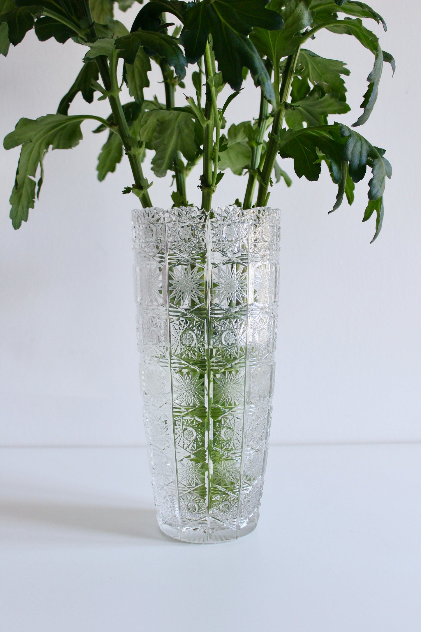 Vintage Hand-Cut Crystal Vase – Starburst Pattern