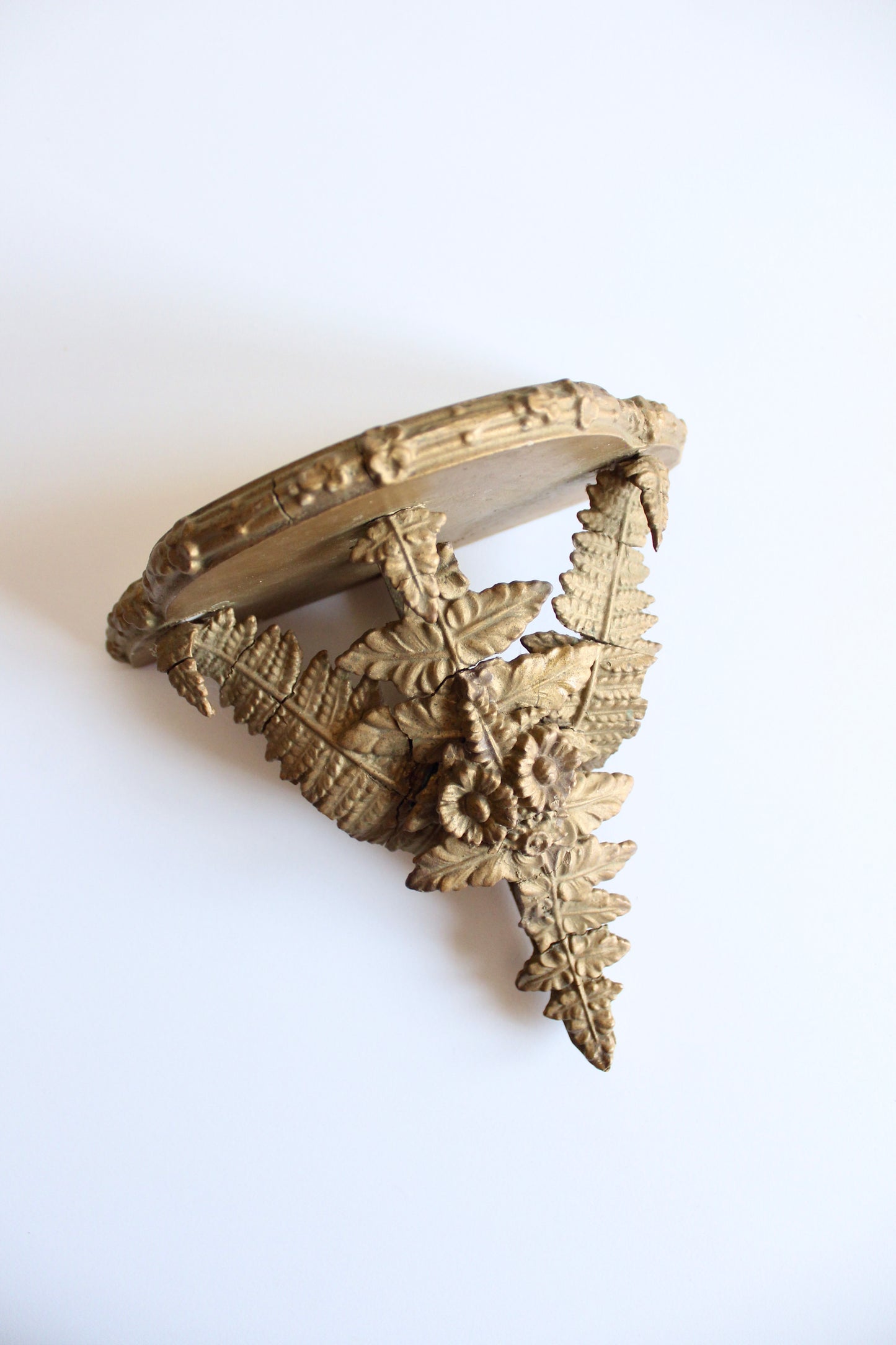 Antique French Gilt Wall Bracket Shelf with Floral & Fern Motif