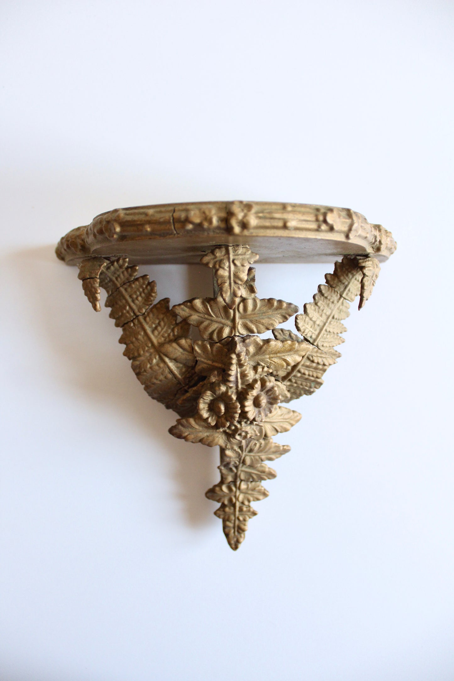 Antique French Gilt Wall Bracket Shelf with Floral & Fern Motif