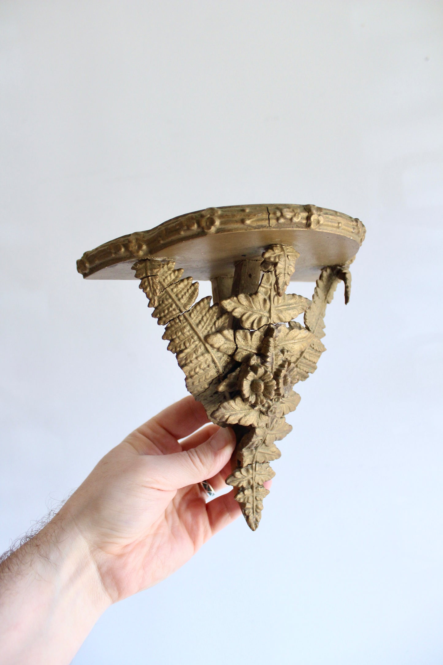 Antique French Gilt Wall Bracket Shelf with Floral & Fern Motif
