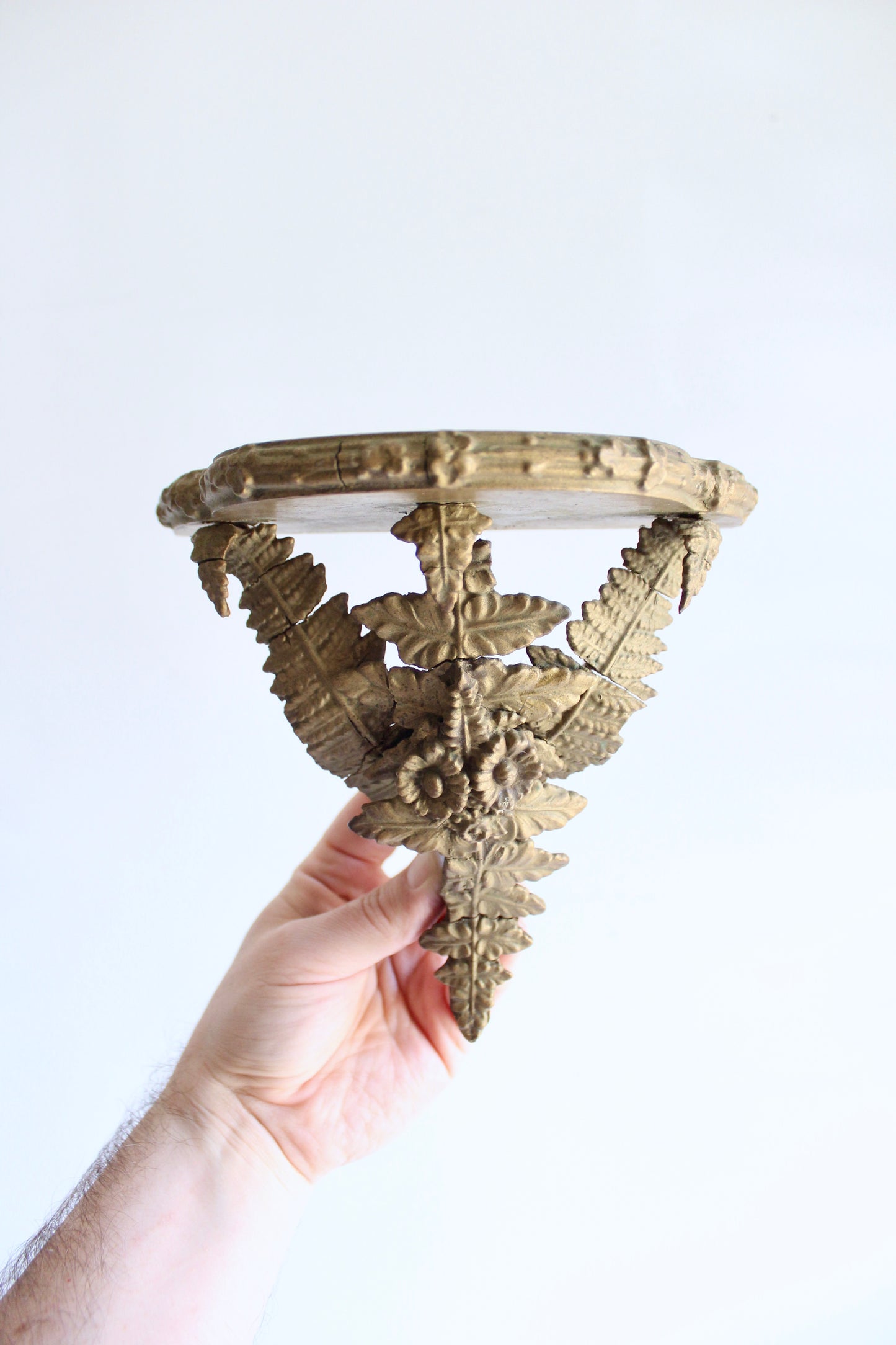 Antique French Gilt Wall Bracket Shelf with Floral & Fern Motif