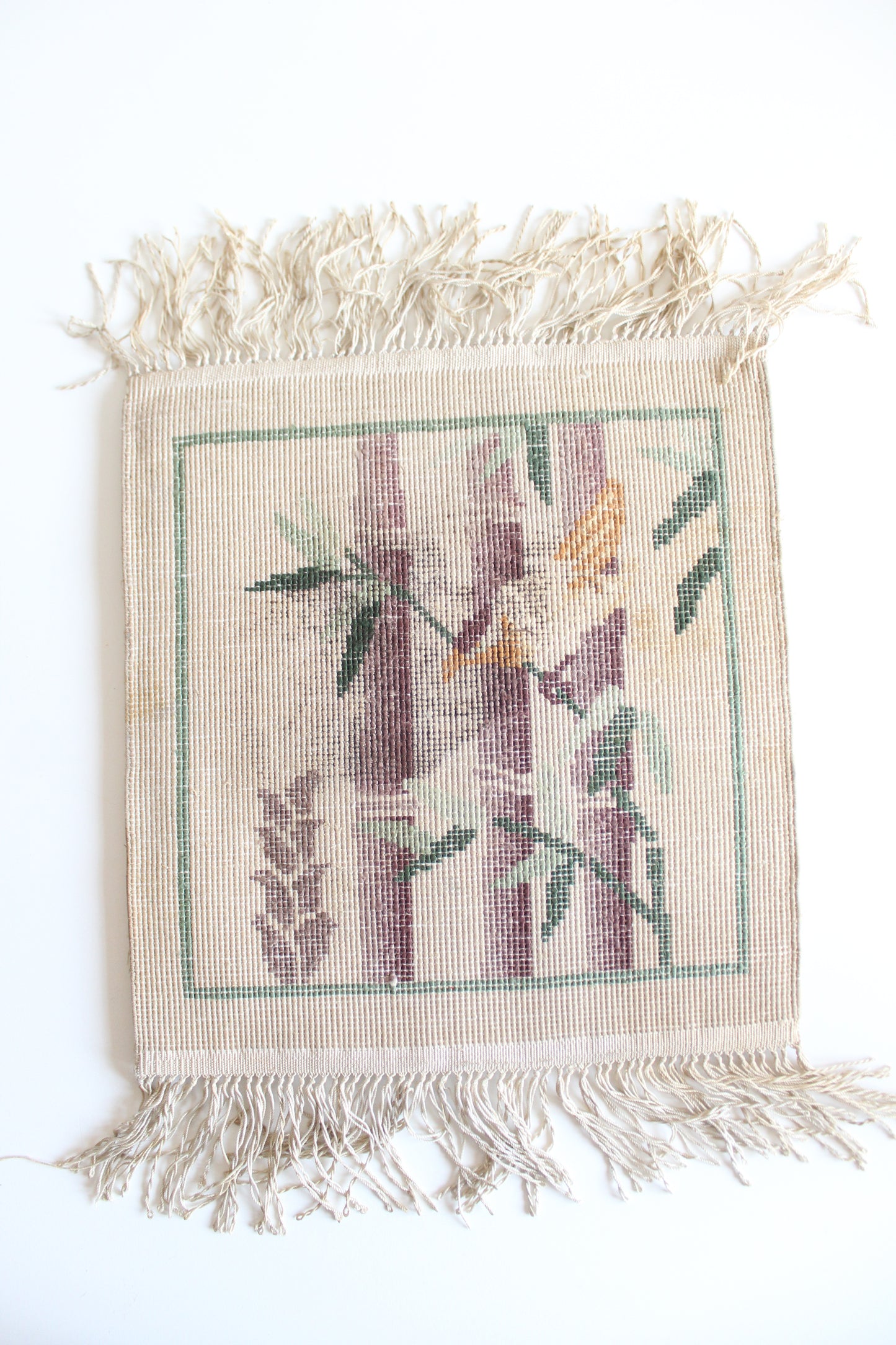 Vintage Chinese Silk Crane & Bamboo Wall Hanging / Small Rug