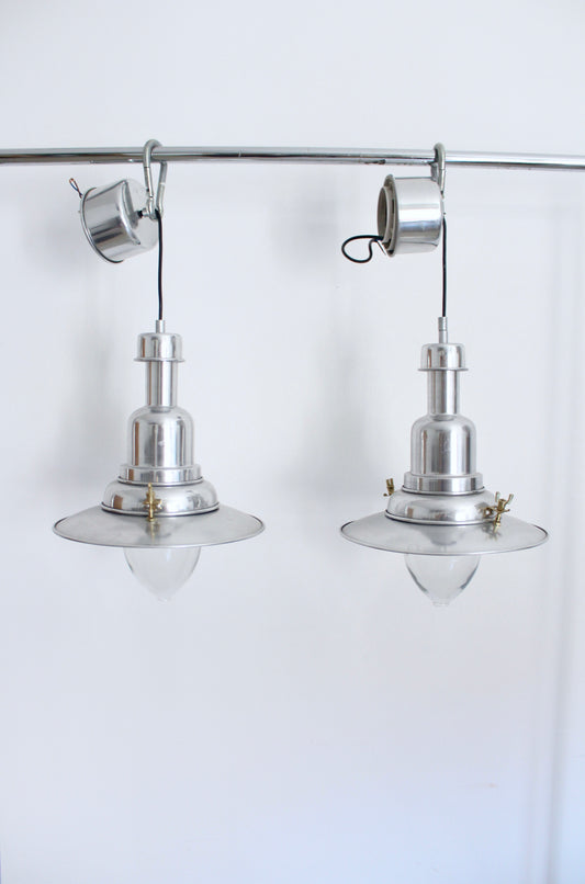 Pair of IKEA OTTAVA Industrial Aluminum Pendant Lights (Discontinued)