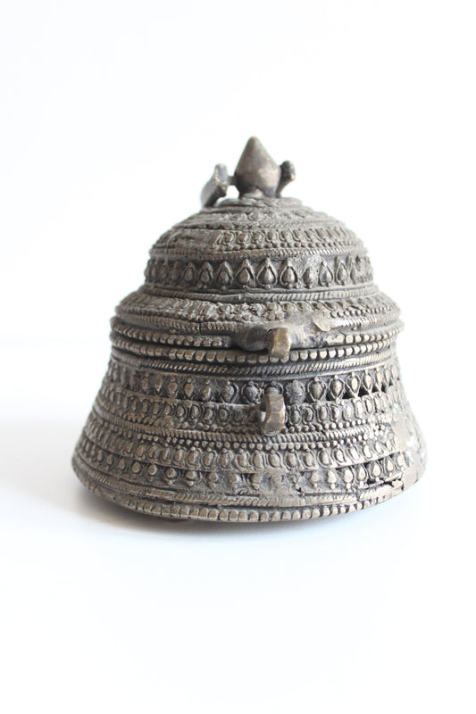 Vintage Handcrafted White Metal Incense Burner / Trinket Box